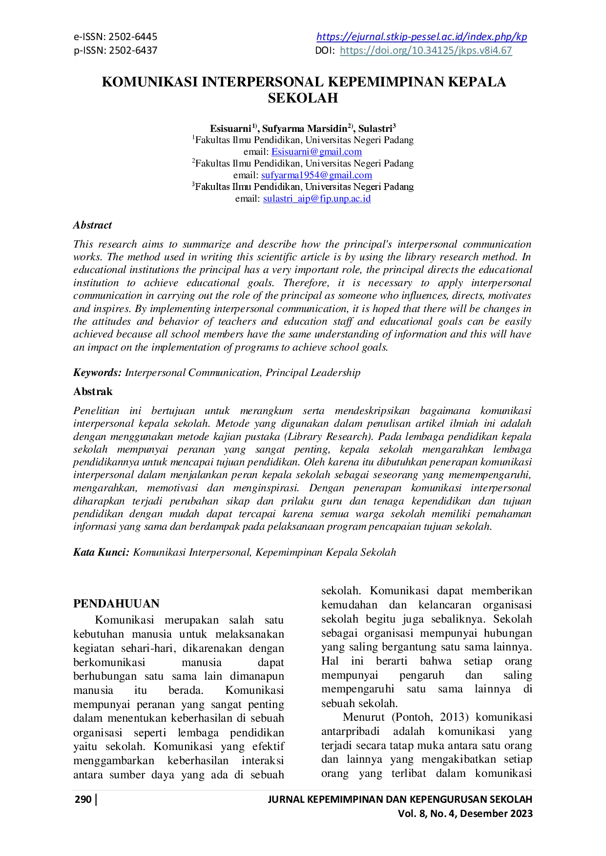 juris Komunikasi Interpersonal Kepemimpinan Kepala Sekolah