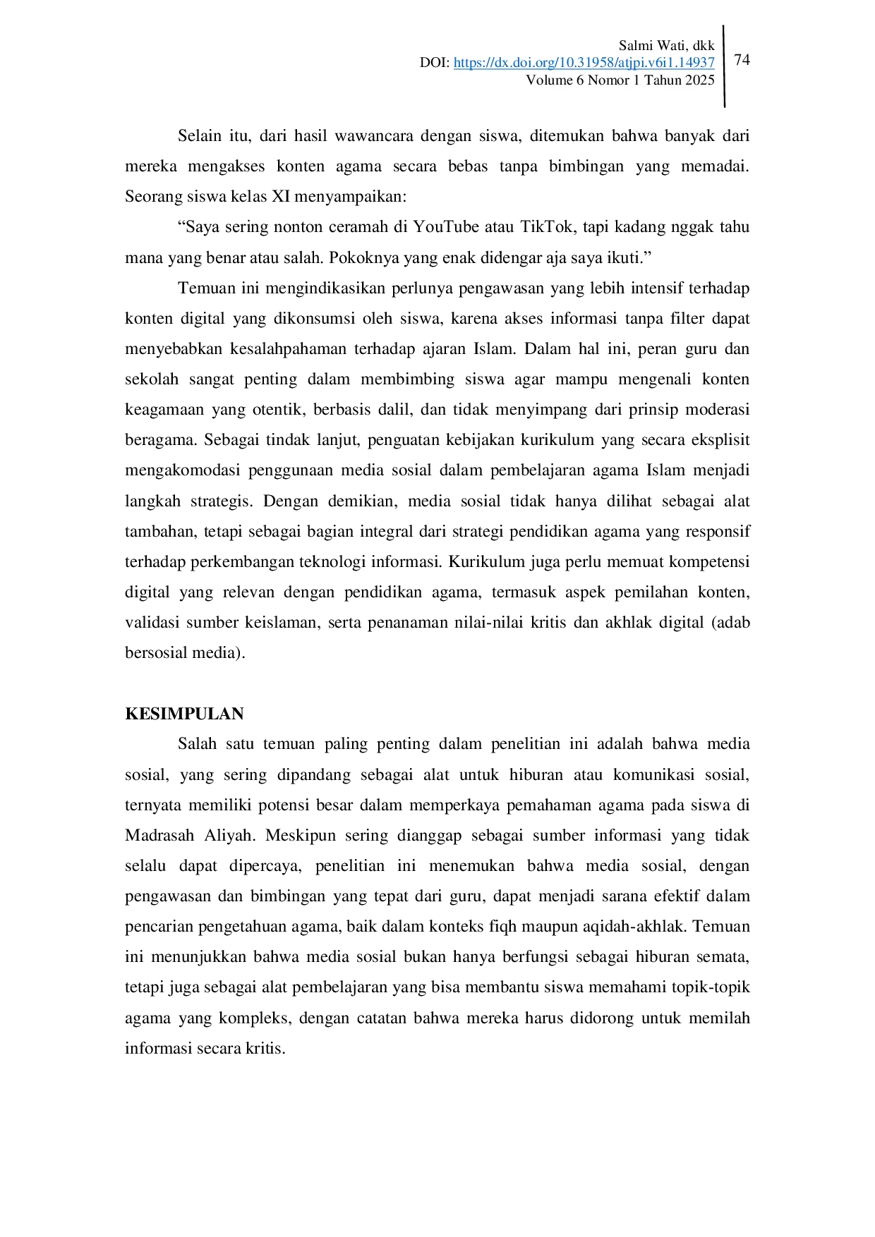 JURIS Penggunaan Media Sosial Sebagai Double Edge Sword dalam Membentuk Literasi Keagamaan Siswa Madrasah Aliyah