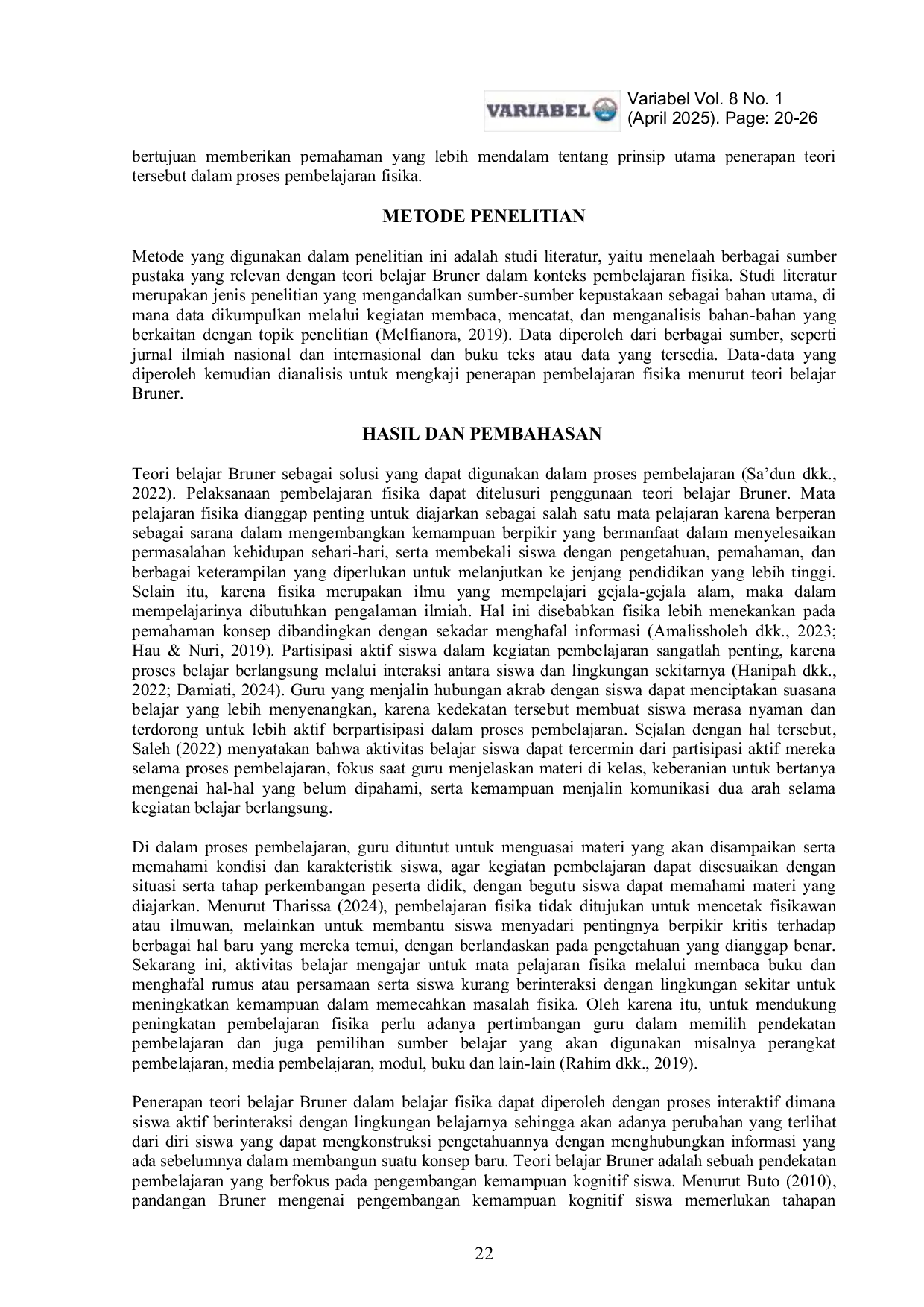 JURIS Teori Belajar Bruner dalam Pembelajaran Fisika Tinjauan Pustaka