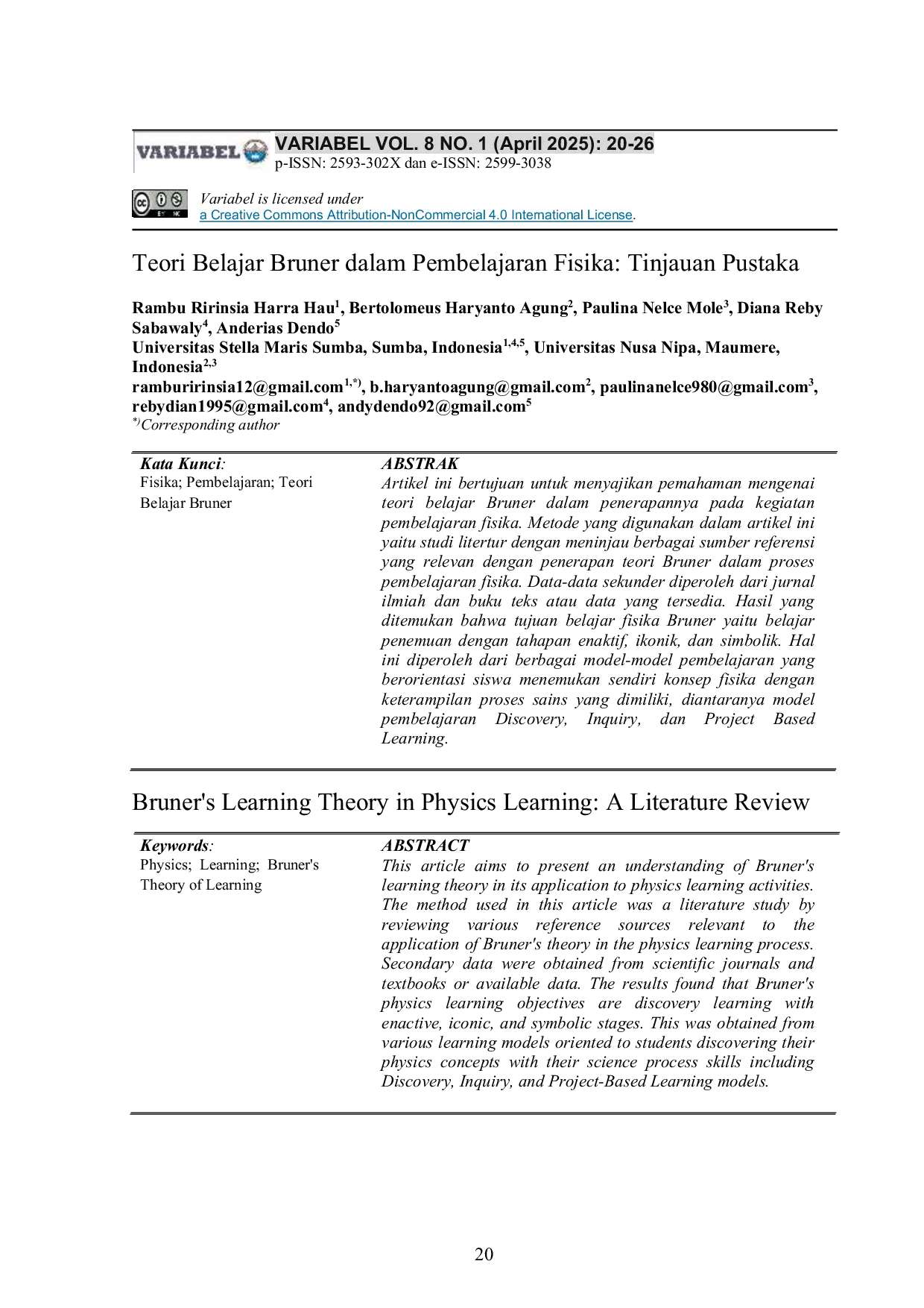 JURIS Teori Belajar Bruner dalam Pembelajaran Fisika Tinjauan Pustaka