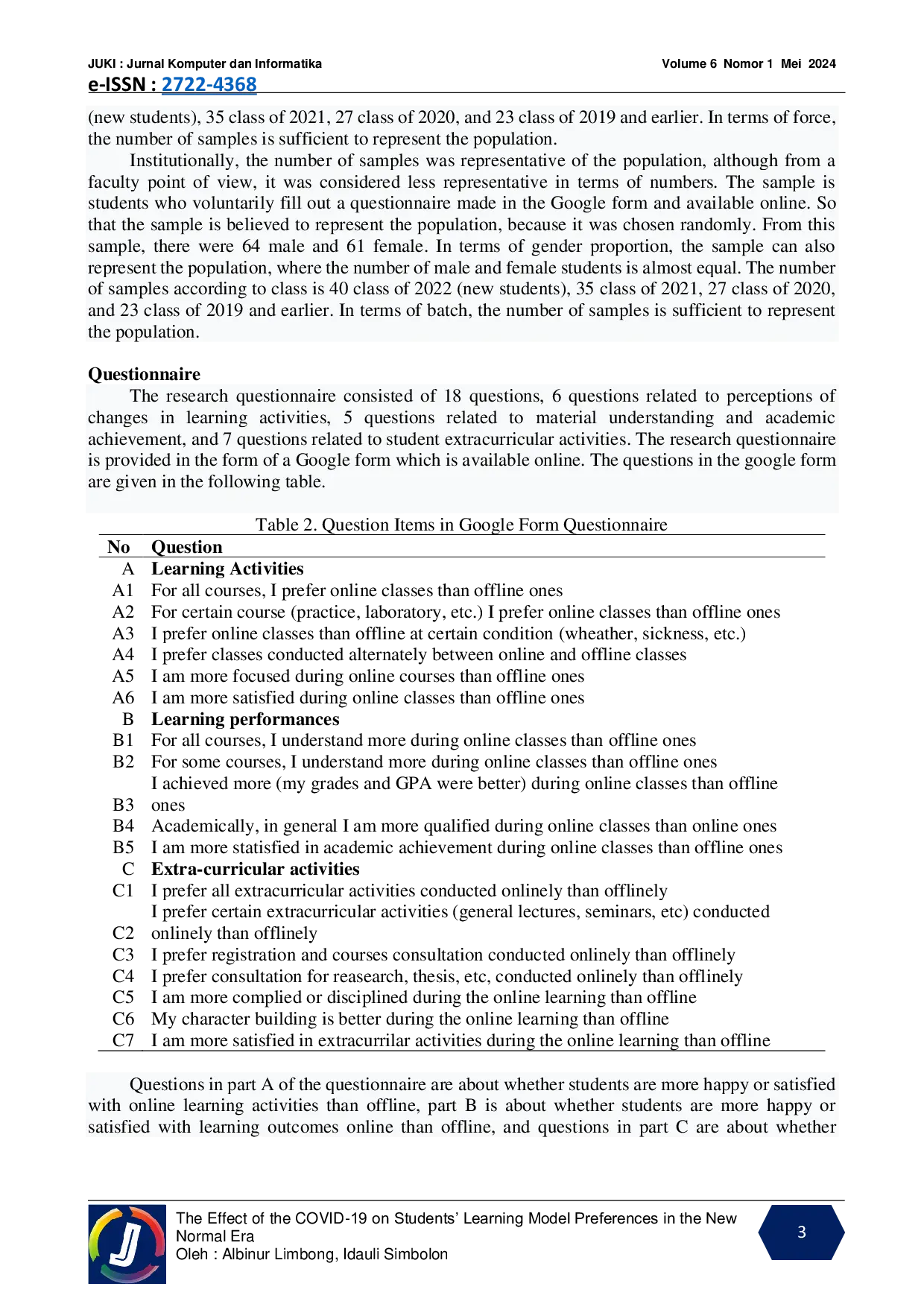 JURIS The Effect of the COVID 19 on Students Learning Model Preferences in the New Normal Era