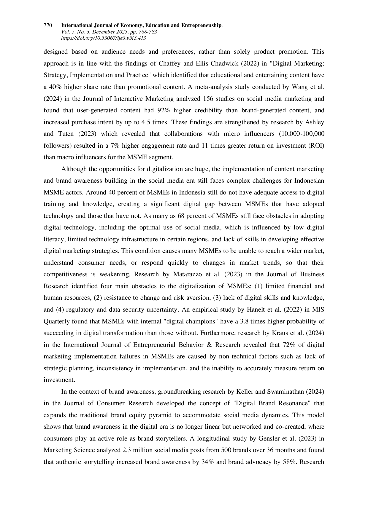 JURIS Content Marketing Strategies and Building Brand Awareness in the Era of Social Media A Phenomenological Study on Indonesian MSMEs