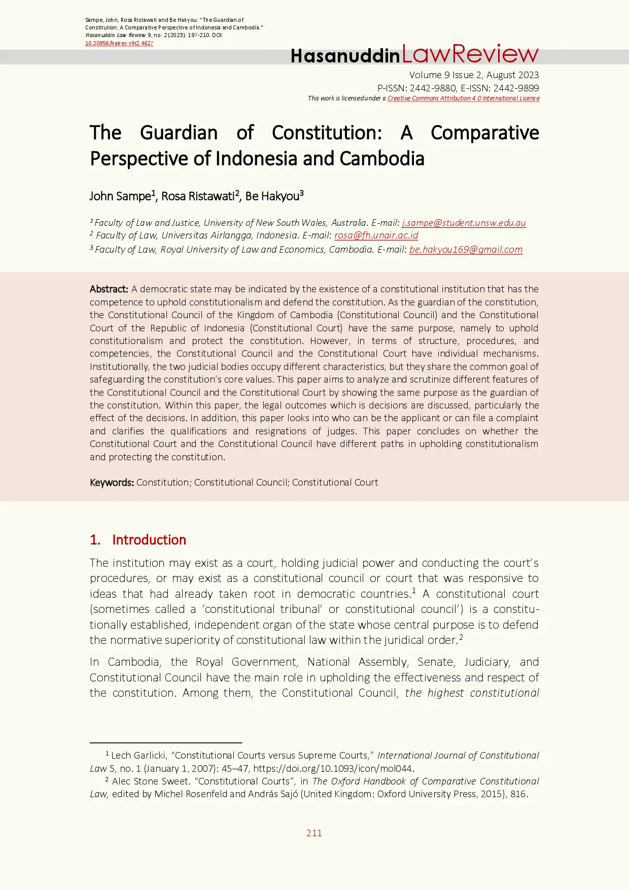 juris The Guardian of Constitution A Comparative Perspective of Indonesia and Cambodia
