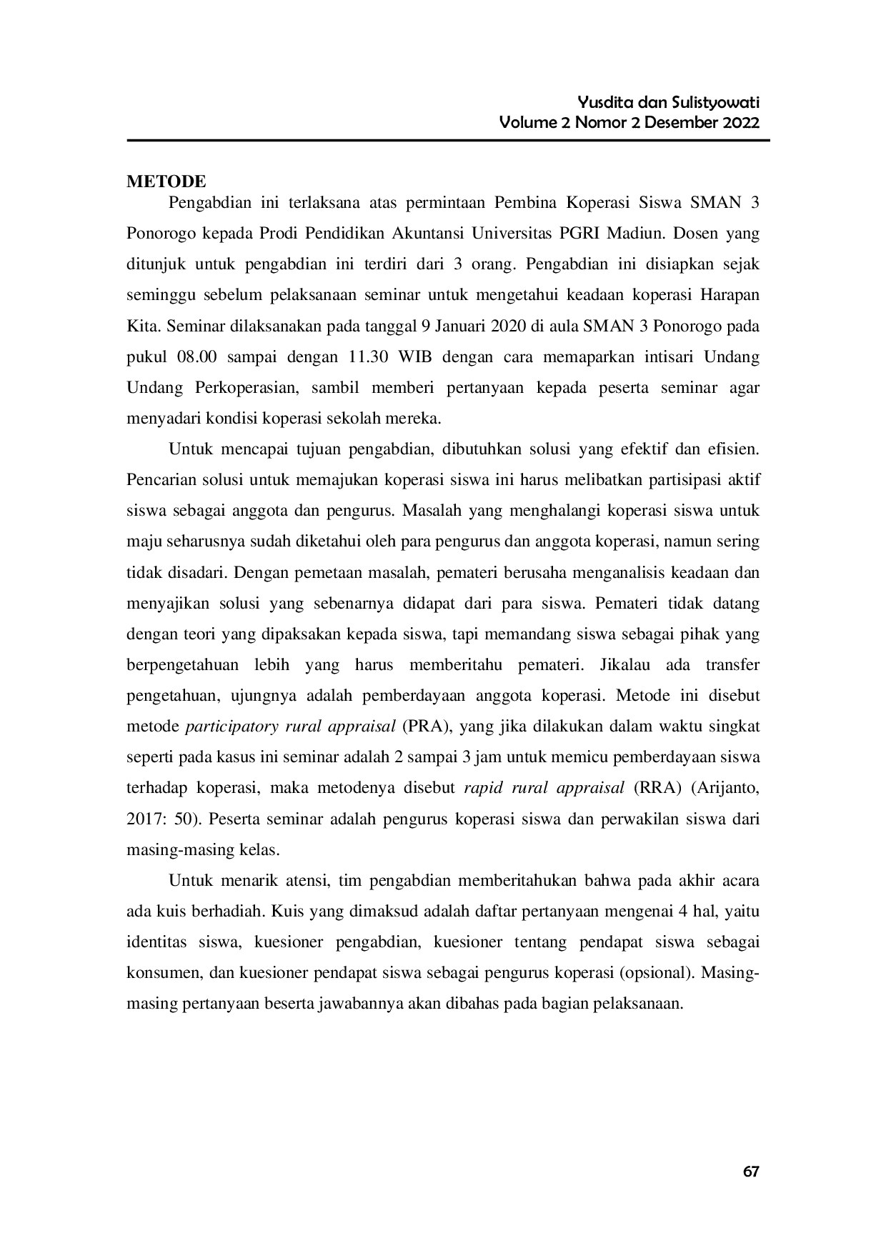 JURIS Pendampingan Koperasi Sekolah SMAN 3 Ponorogo Melalui Rapid Rural Appraisal Bertajuk Aku Anak Koperasi Milenial