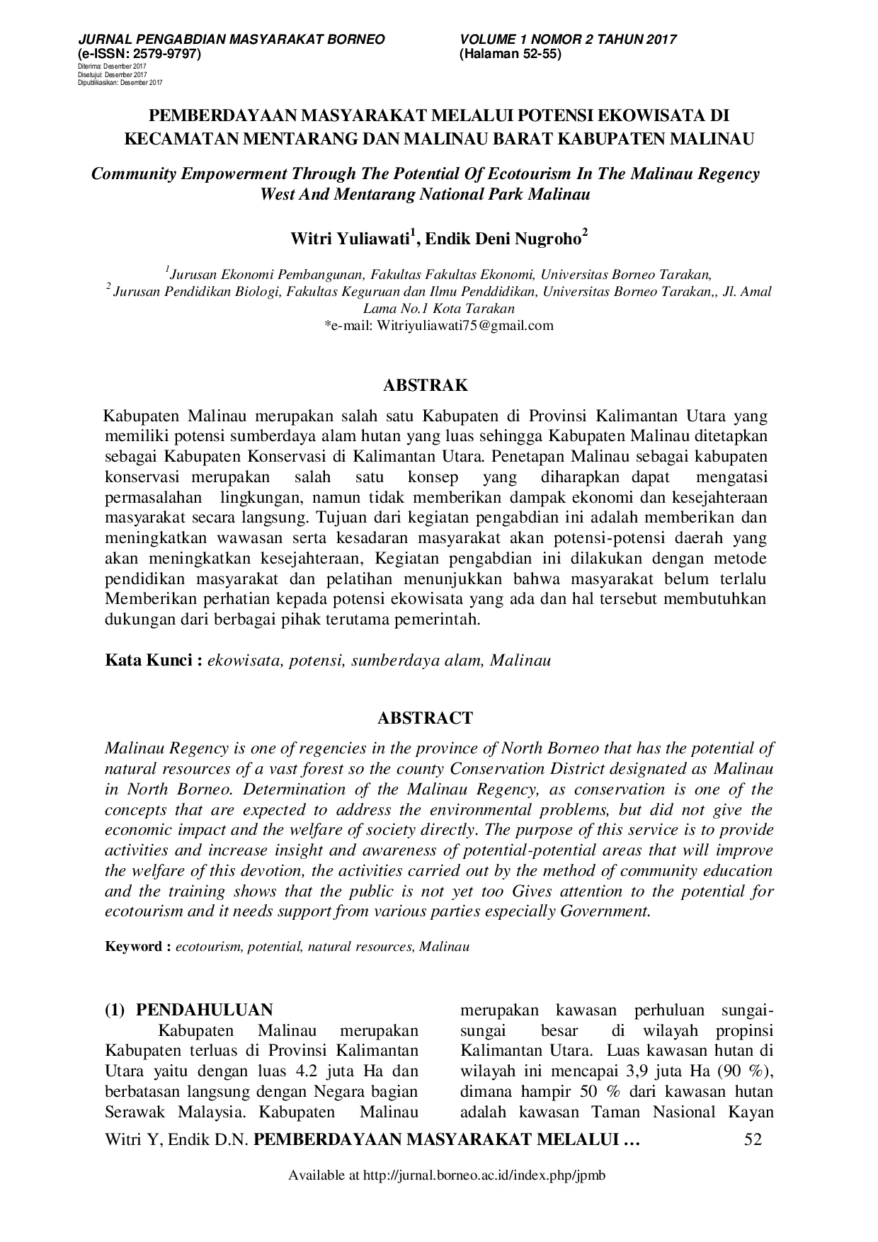 JURIS Pemberdayaan Masyarakat Melalui Potensi Ekowisata Di Kecamatan Mentarang Dan Malinau Barat Kabupaten Malinau