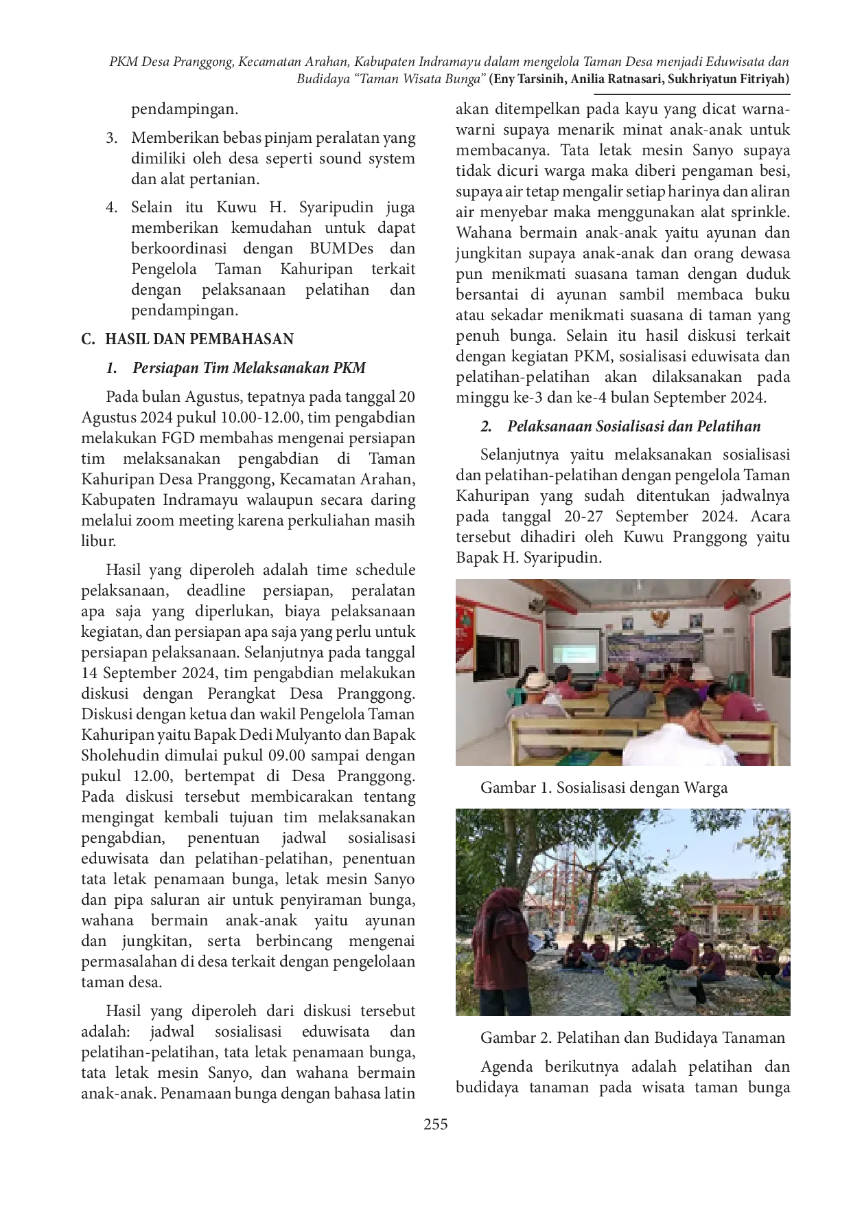 JURIS PKM Desa Pranggong Kecamatan Arahan Kabupaten Indramayu dalam mengelola Taman Desa menjadi Eduwisata dan Budidaya Taman Wisata Bunga PKM Desa Pranggong