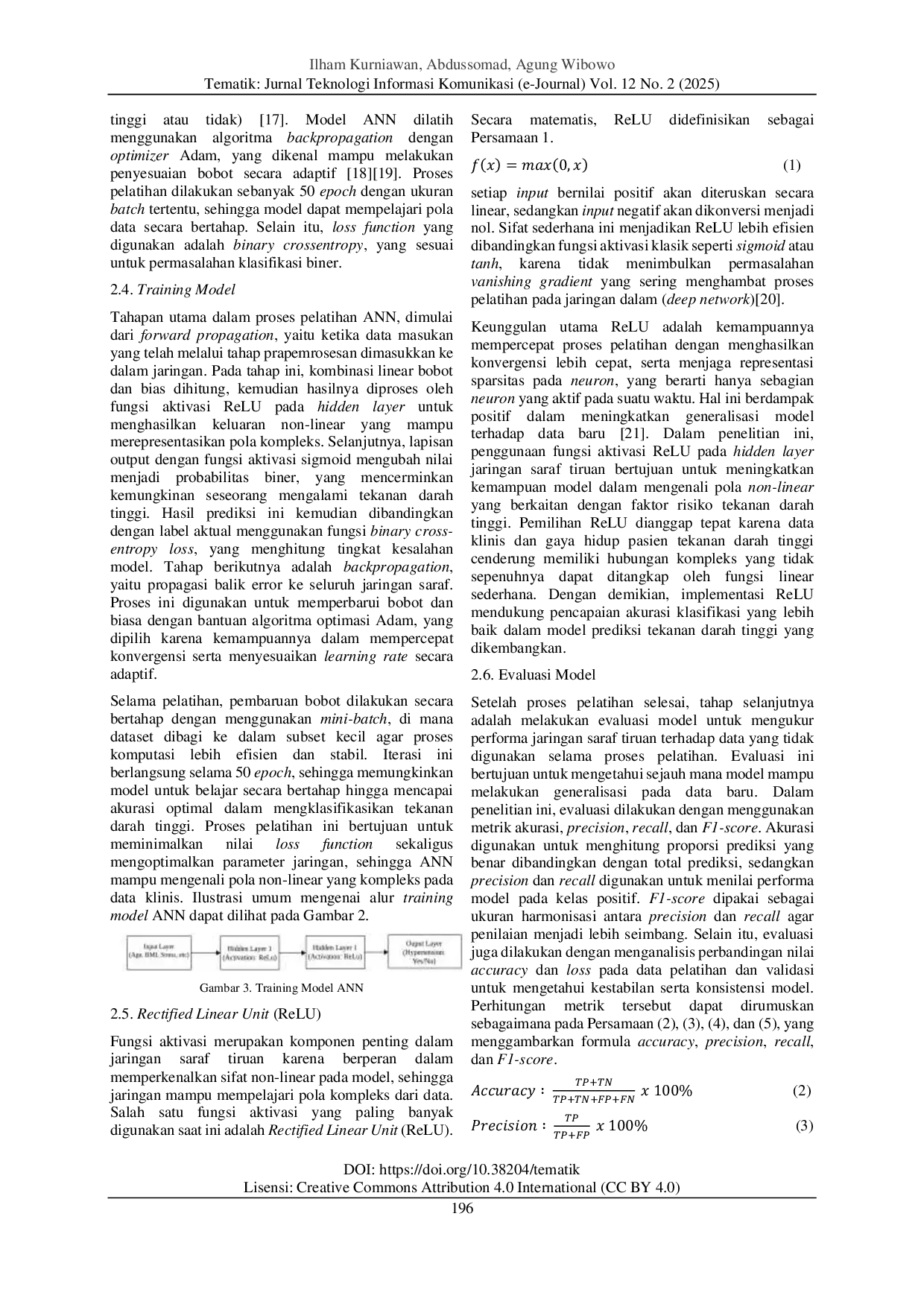 JURIS Prediksi Risiko Tekanan Darah Tinggi dengan Menerapkan Artificial Neural Network