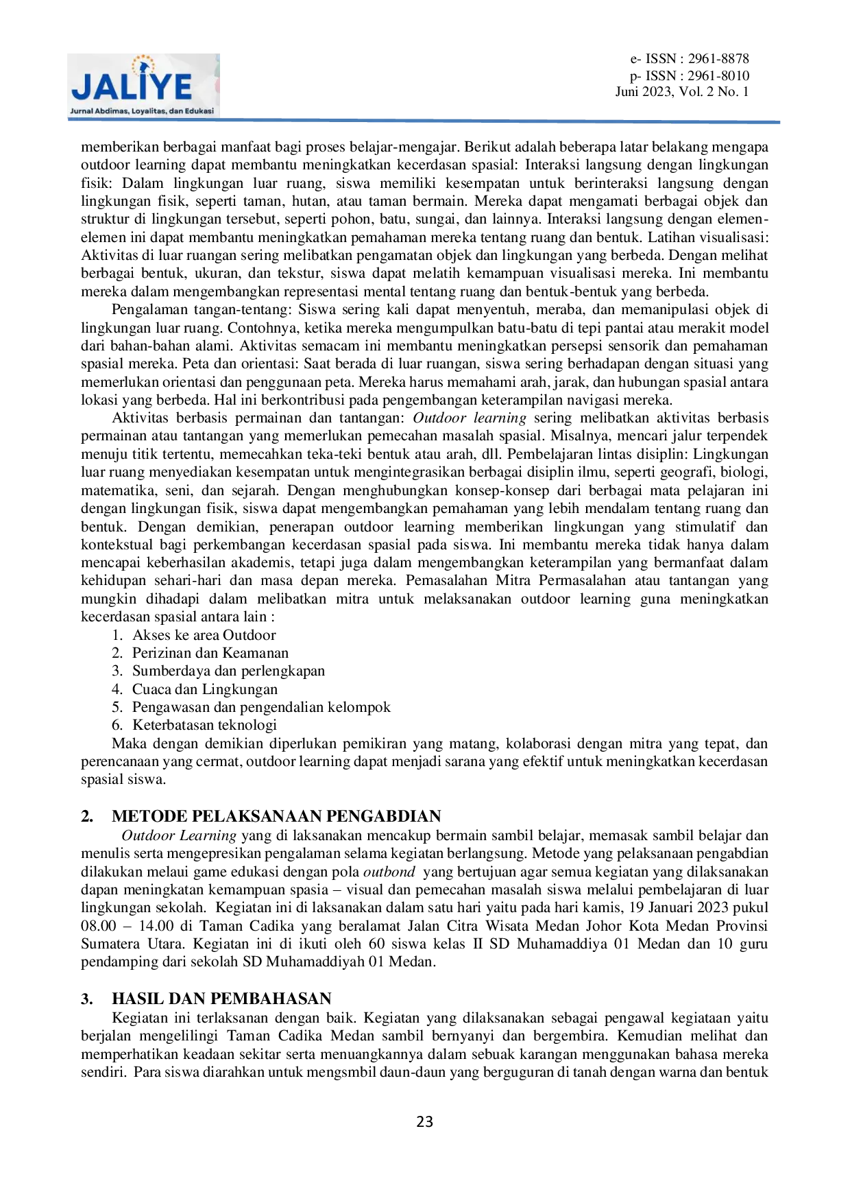 JURIS Manfaat Penerapan Outdoor Learning Dalam Meningkatkan Kecerdasan Spasial