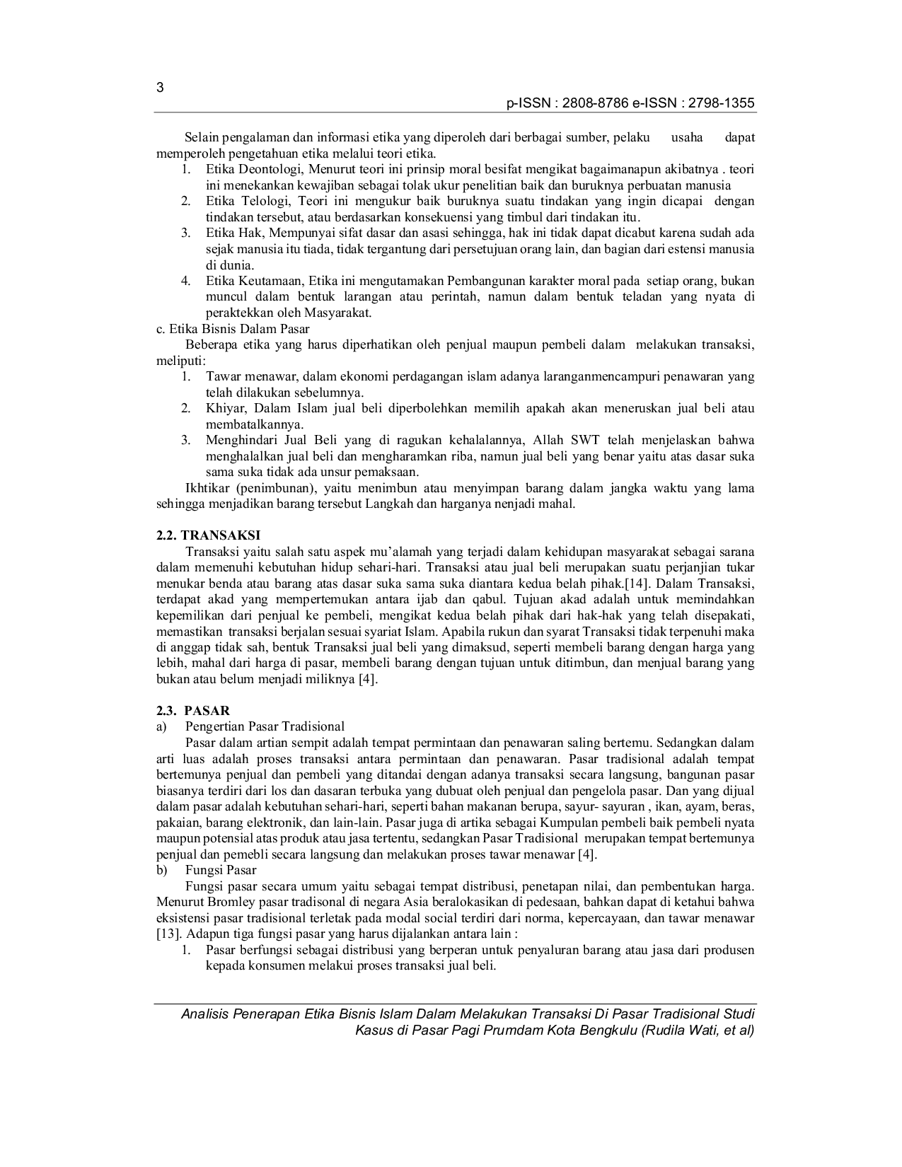 JURIS Analisis Penerapan Etika Bisnis Islam Dalam Melakukan Transaksi Di Pasar Tradisional