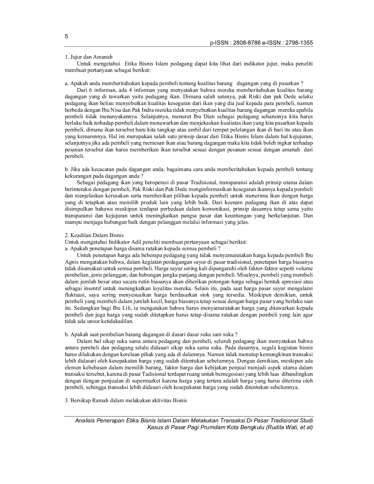 JURIS Analisis Penerapan Etika Bisnis Islam Dalam Melakukan Transaksi Di Pasar Tradisional