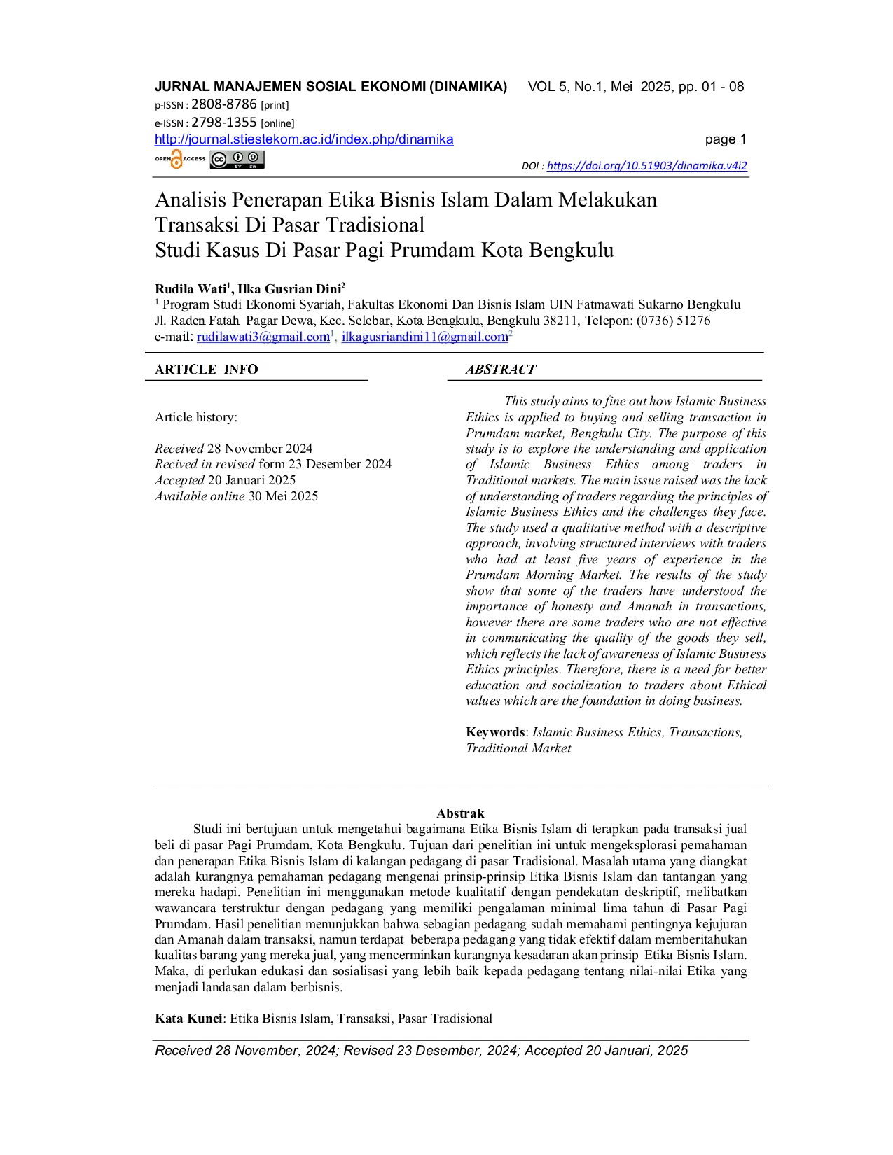JURIS Analisis Penerapan Etika Bisnis Islam Dalam Melakukan Transaksi Di Pasar Tradisional