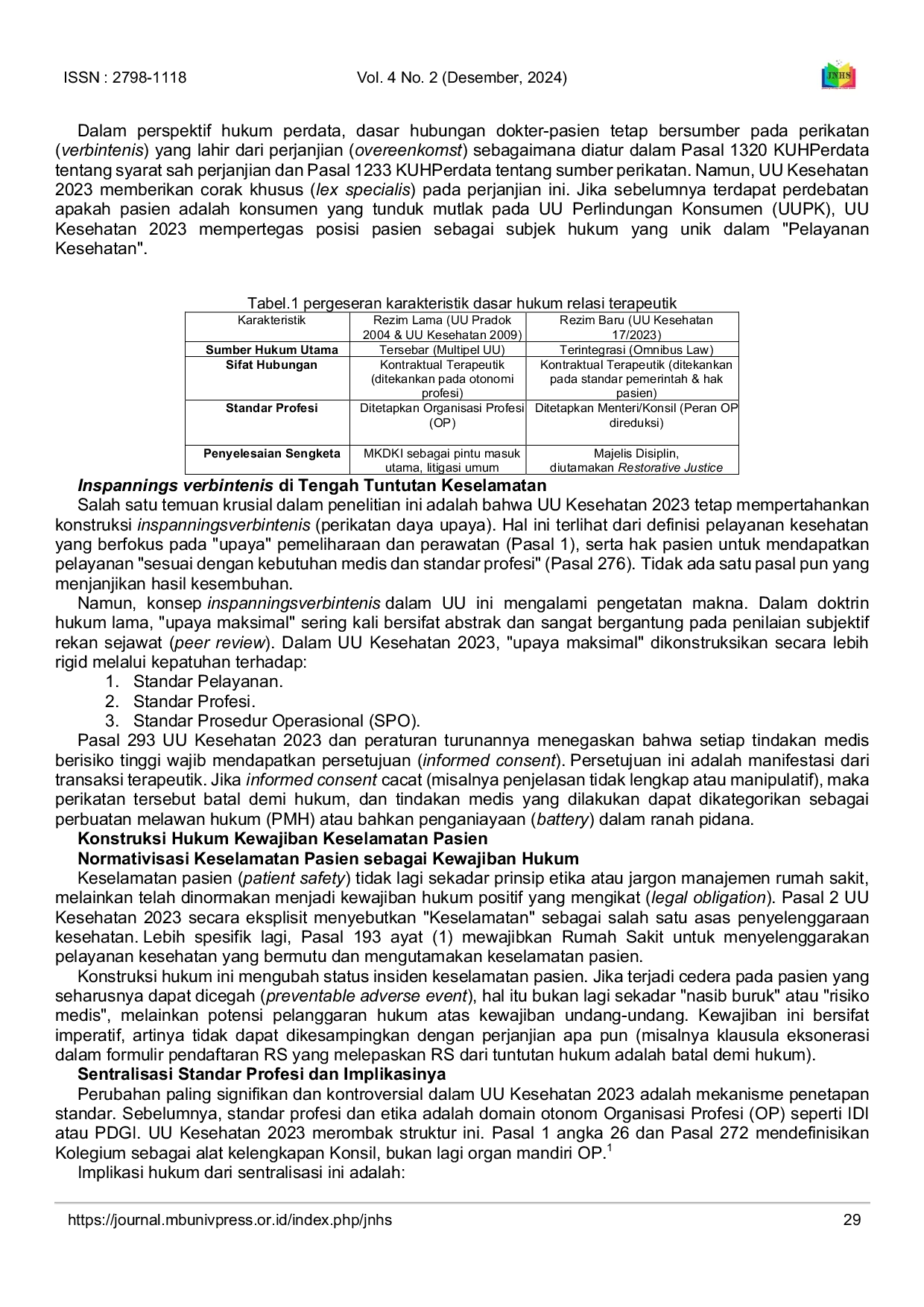 JURIS Legal Construction Of Patient Safety Obligations In Therapeutic Relations Between Health Workers And Medical Service User
