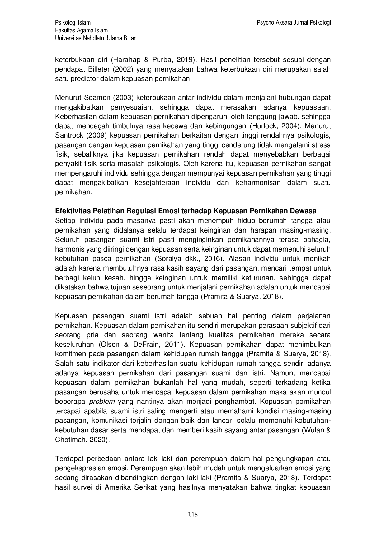 JURIS Efektivitas Pelatihan Regulasi Emosi Terhadap Kepuasan Pernikahan Dewasa Literature Review