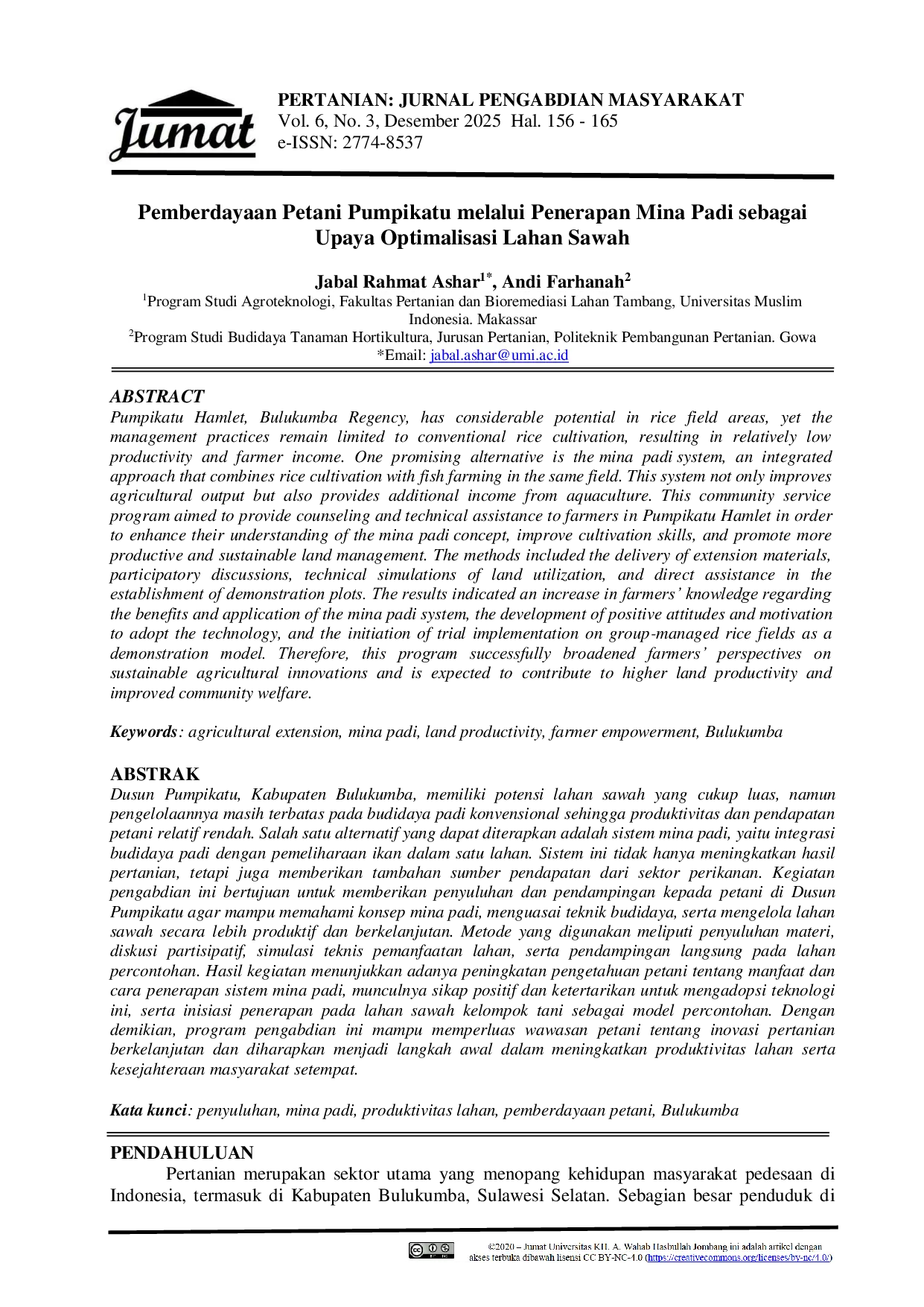 JURIS Pemberdayaan Petani Pumpikatu melalui Penerapan Mina Padi sebagai Upaya Optimalisasi Lahan Sawah