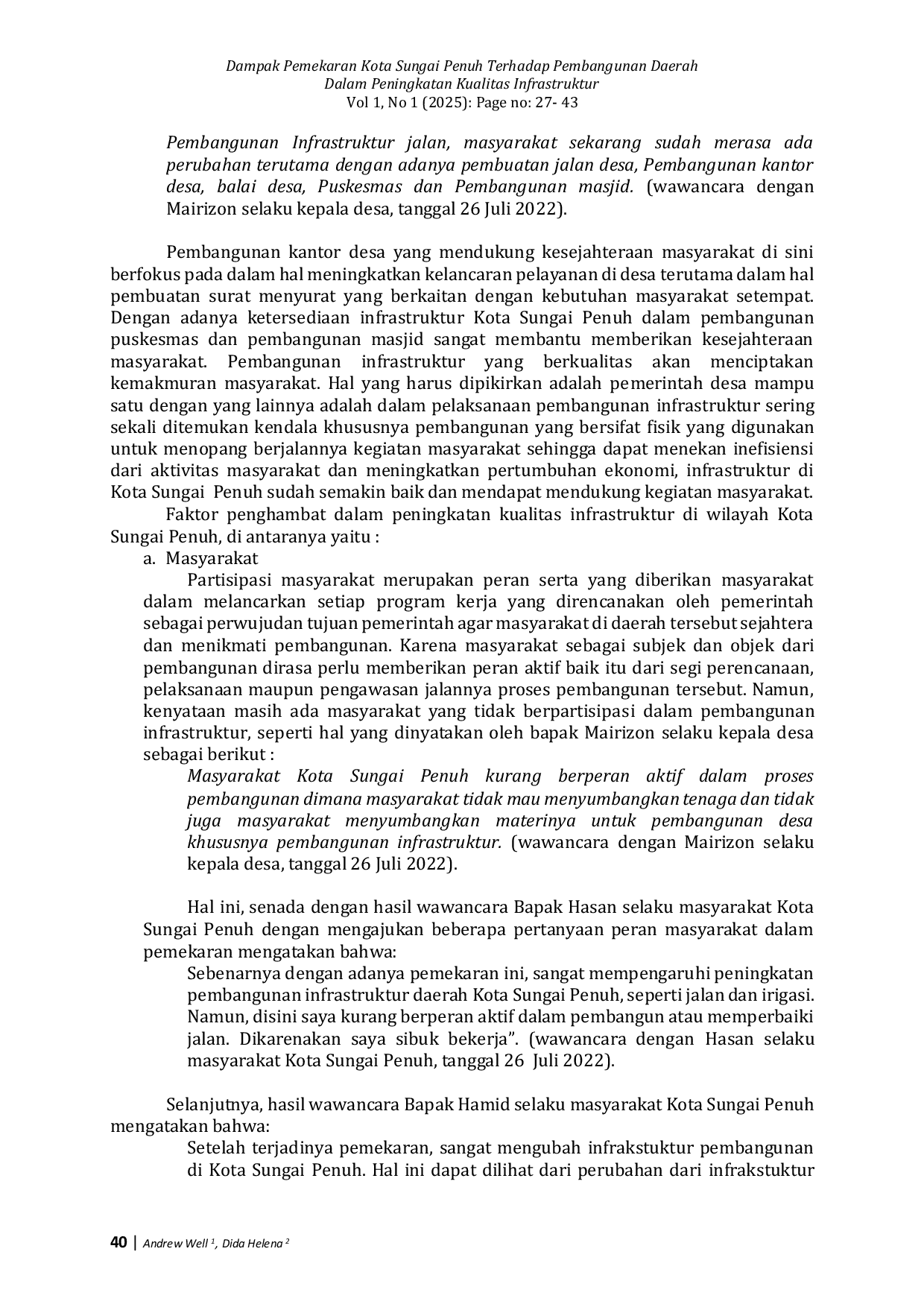 JURIS Dampak Pemekaran Kota Sungai Penuh Terhadap Pembangunan Daerah Dalam Peningkatan Kualitas Infrastruktur