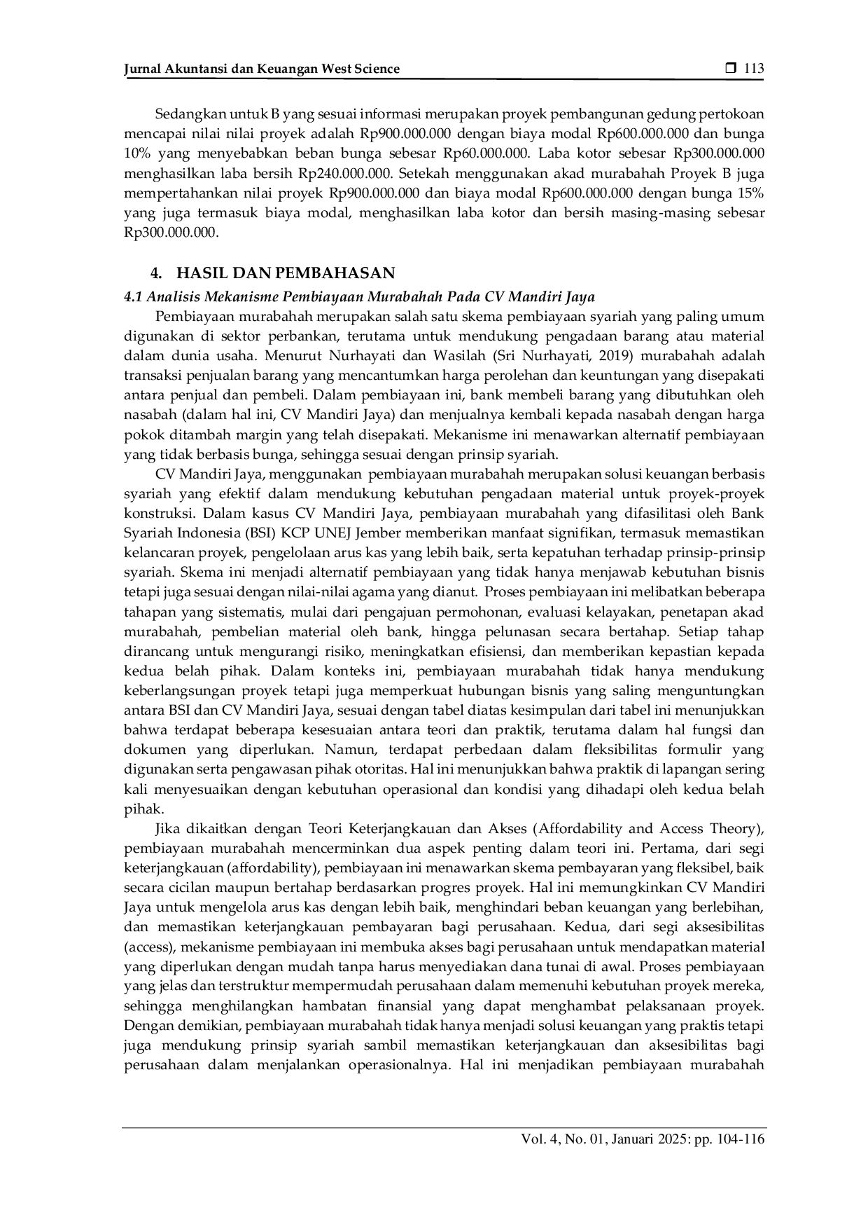 JURIS Analisis Pembiayaan Murabahah dalam Meningkatkan Pendapatan Nasabah BSI KCP UNEJ Jember Studi Kasus CV Mandiri Jaya Kabupaten Jember