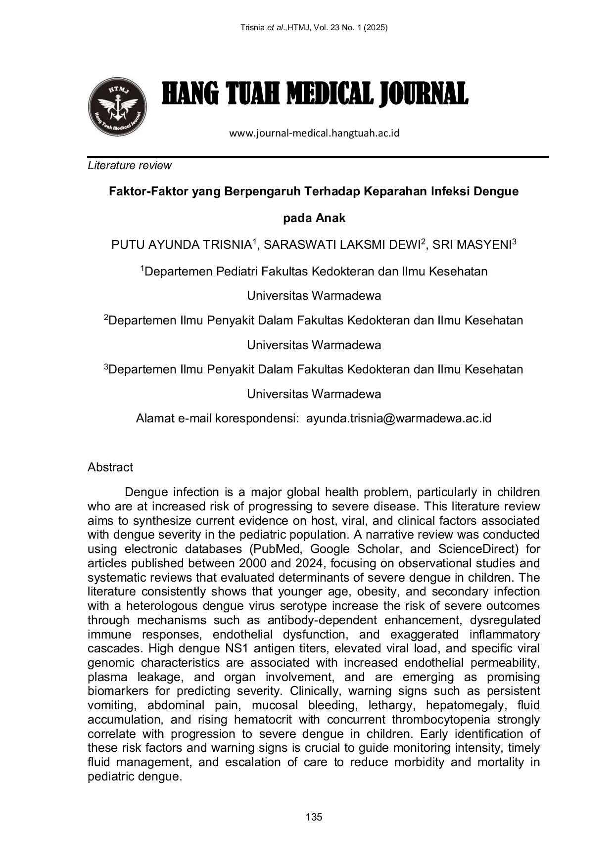 JURIS Faktor Faktor yang Berpengaruh Terhadap Keparahan Infeksi Dengue pada Anak