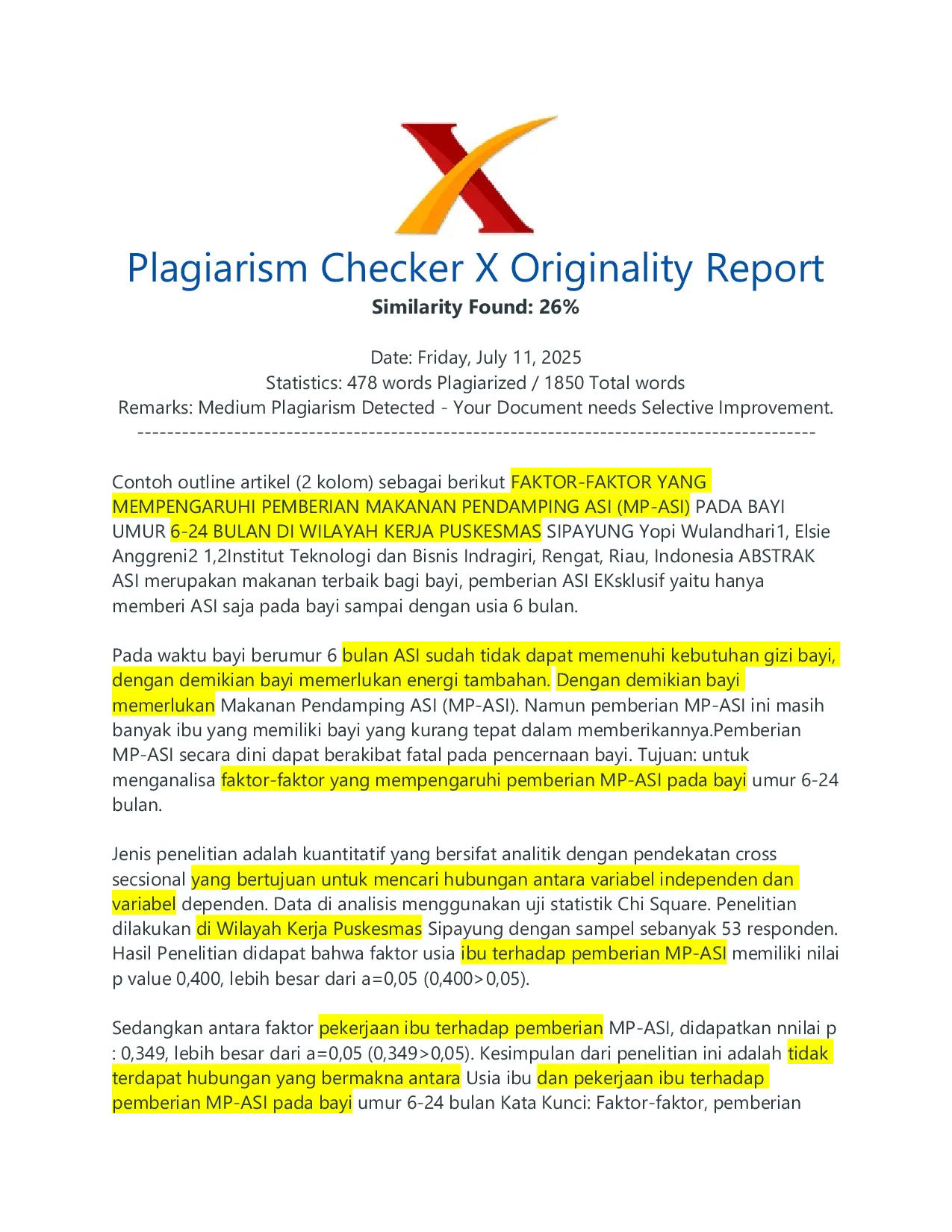 JURIS Faktor Faktor Yang Mempengaruhi Pemberian Makanan Pendamping ASI MP ASI Pada Bayi Umur 6 24 Bulan Di Wilayah Kerja Puskesmas Sipayung