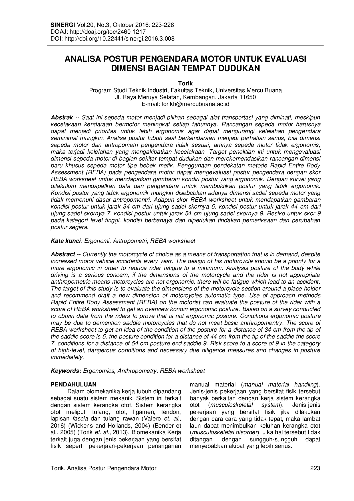 JURIS Analisa Postur Pengendara Motor Untuk Evaluasi Dimensi Bagian Tempat Dudukan