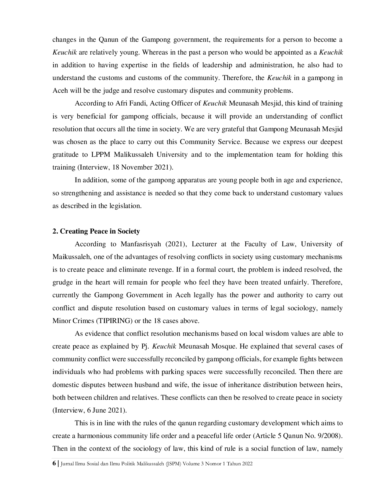 JURIS Strengthening Conflict Resolution in Creating Peace Based on Local Wisdom in Meunasah Mesjid Aceh Province Indonesia