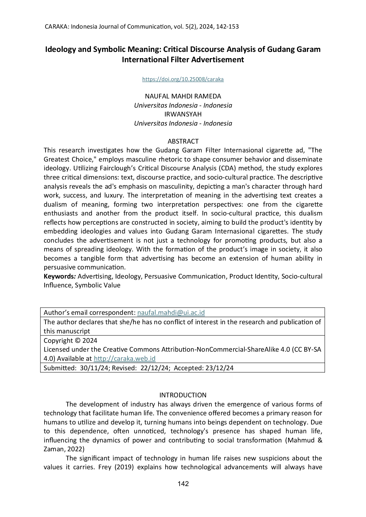 JURIS Ideology and Symbolic Meaning Critical Discourse Analysis of Gudang Garam International Filter Advertisement