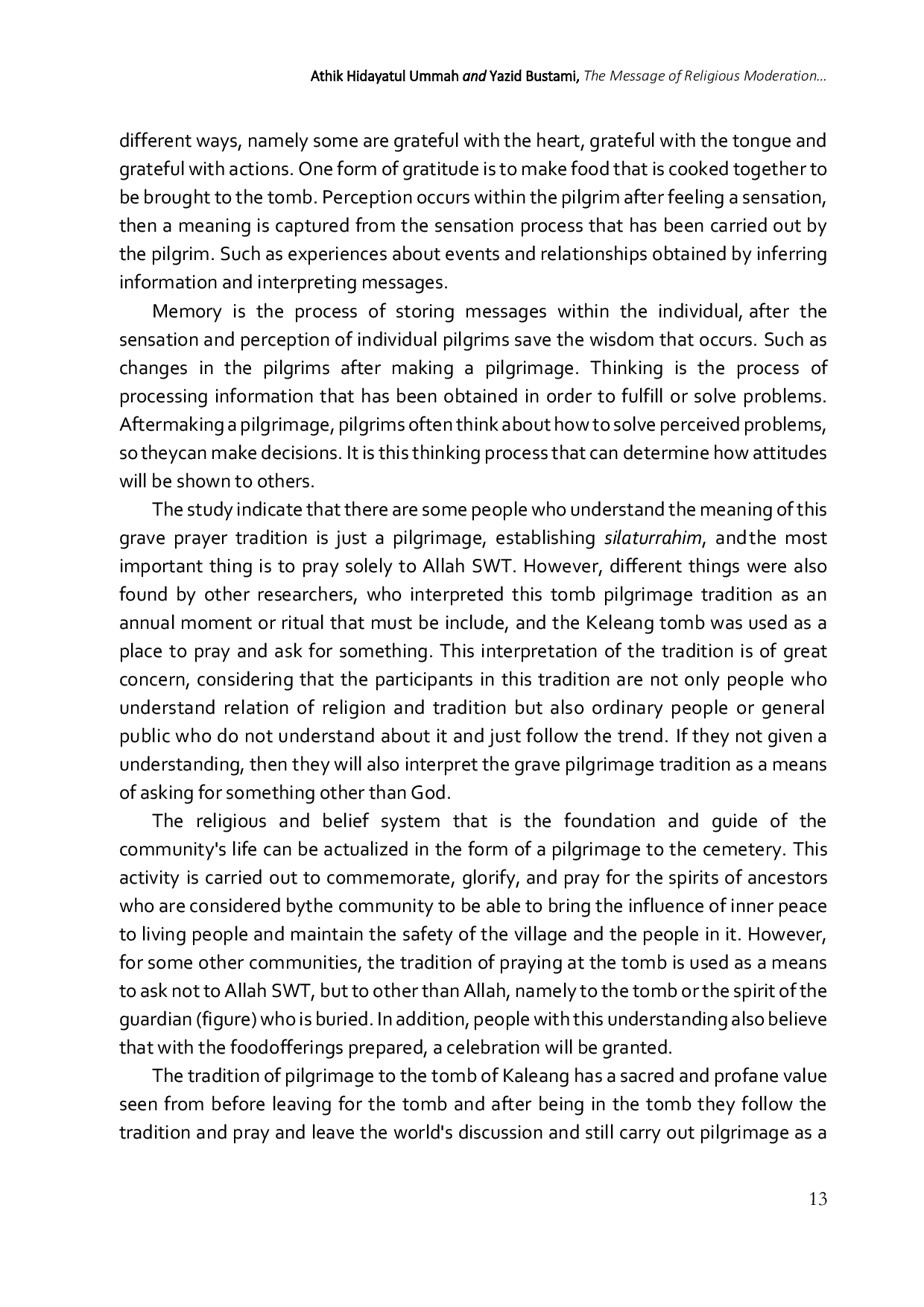 JURIS The Message of Religious Moderation in the Keleang Tomb Pilgrimage Tradition An Expectacy Value Communication Approach