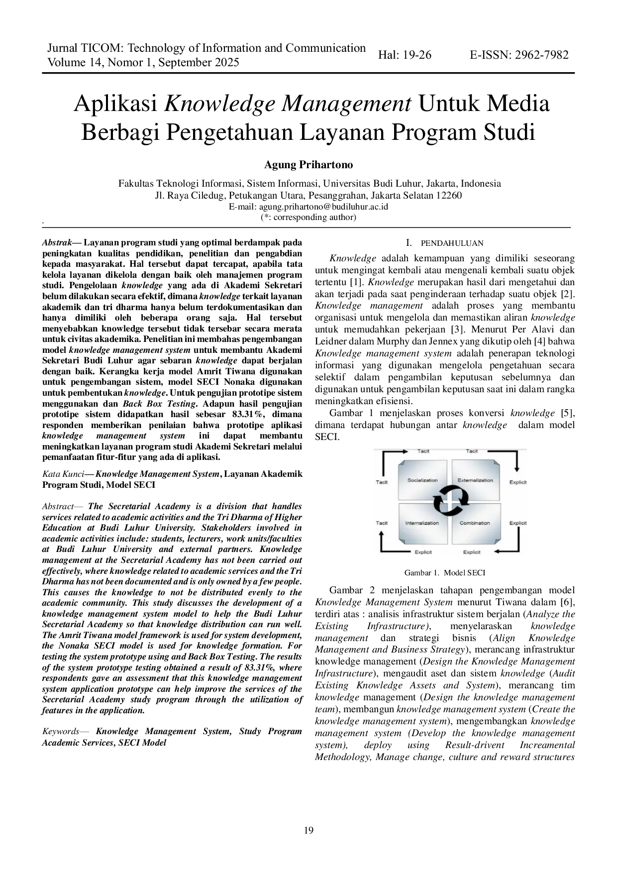 JURIS Aplikasi Knowledge Management System Sebagai Media Berbagi Pengetahuan Pada Program Studi Akademi Sekretari Budi Luhur