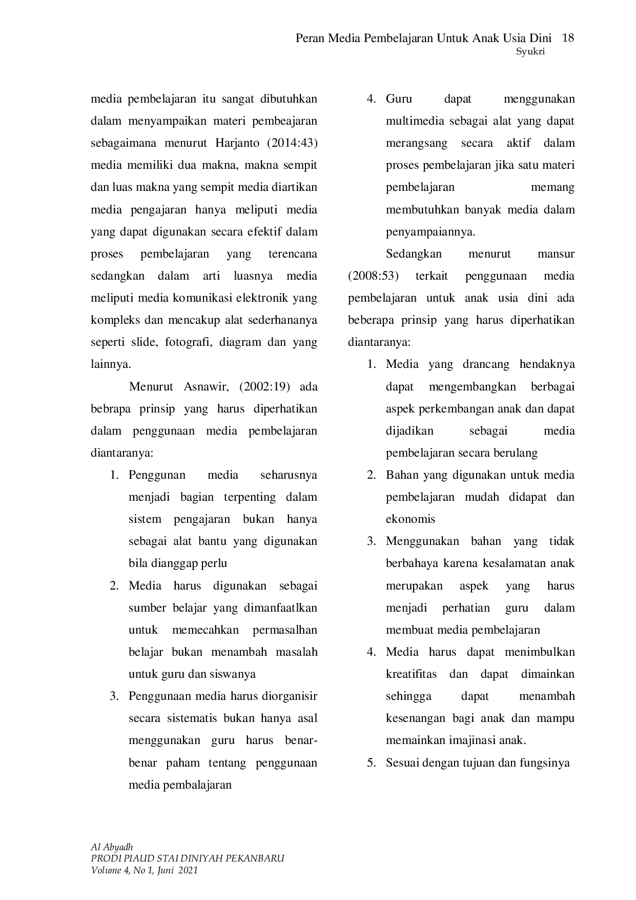 JURIS Peran Media Pembelajaran Untuk Anak Usia Dini