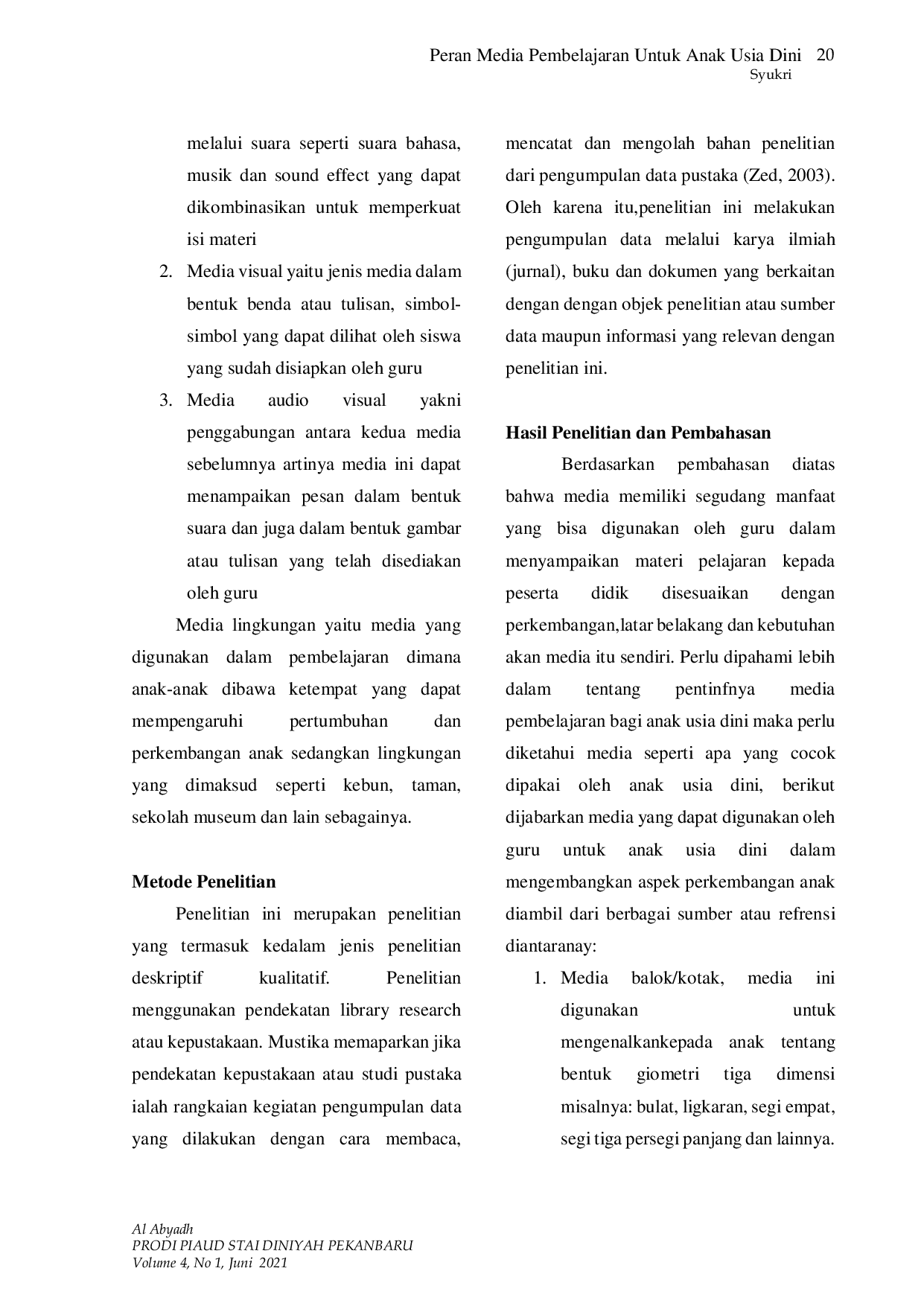 JURIS Peran Media Pembelajaran Untuk Anak Usia Dini