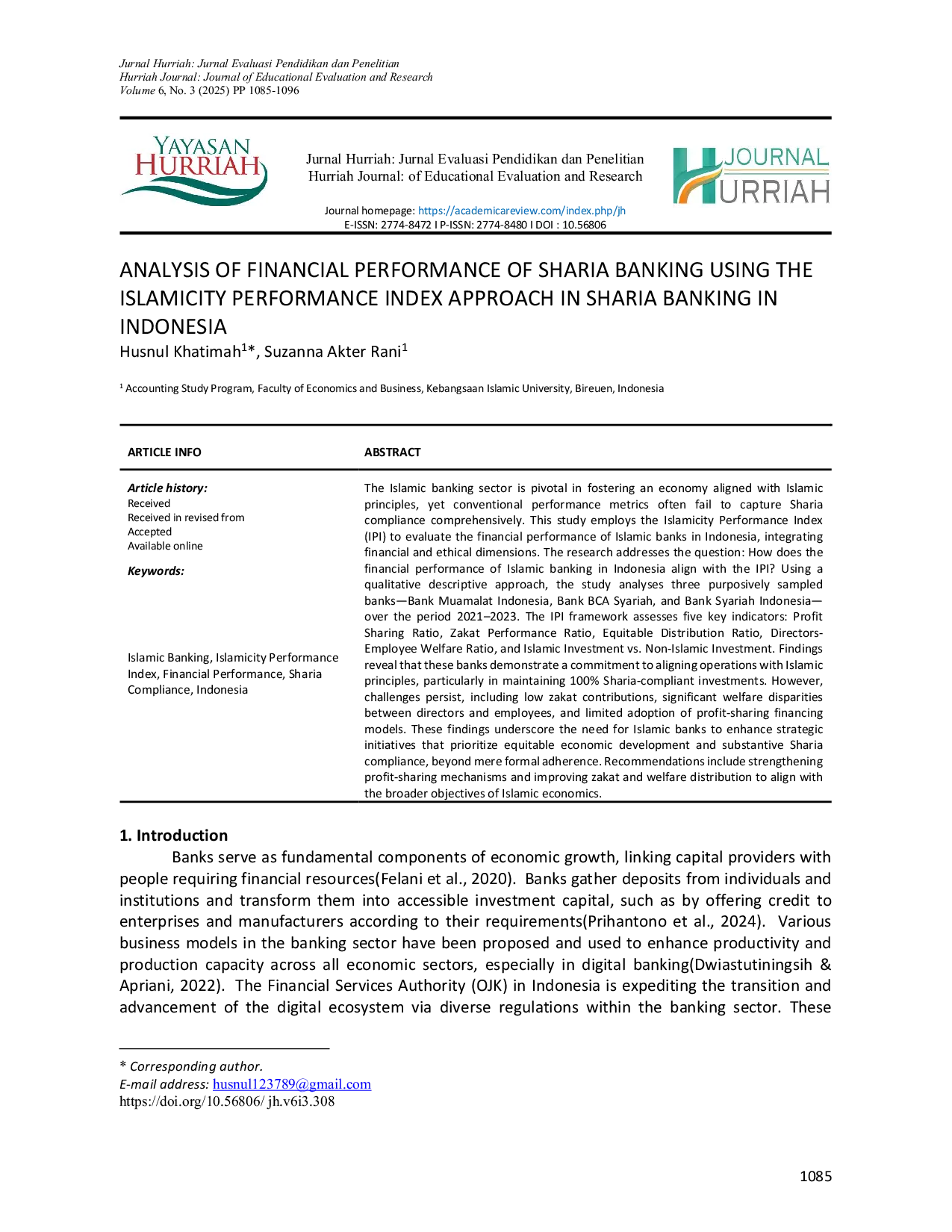 JURIS Analysis of Financial Performance of Sharia Banking Using the Islamicity Performance Index Approach in Sharia Banking in Indonesia