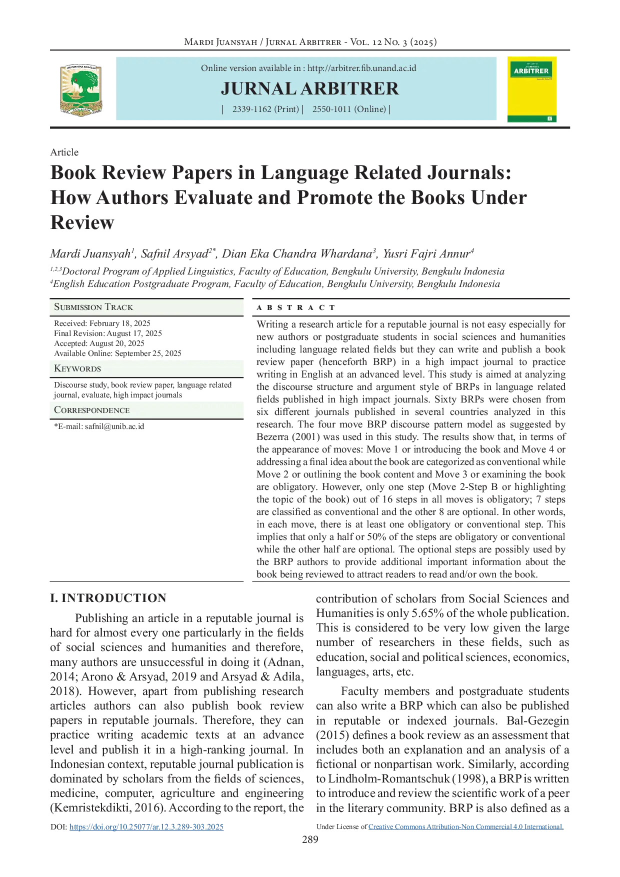 JURIS Book Review Papers in Language Related Journals How Authors Evaluate and Promote the Books Under Review