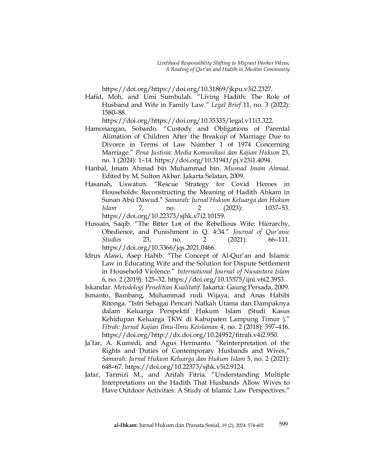 JURIS Livelihood Responsibility Shifting to Migrant Worker Wives A Reading of Qur an and Hadith in Muslim Community