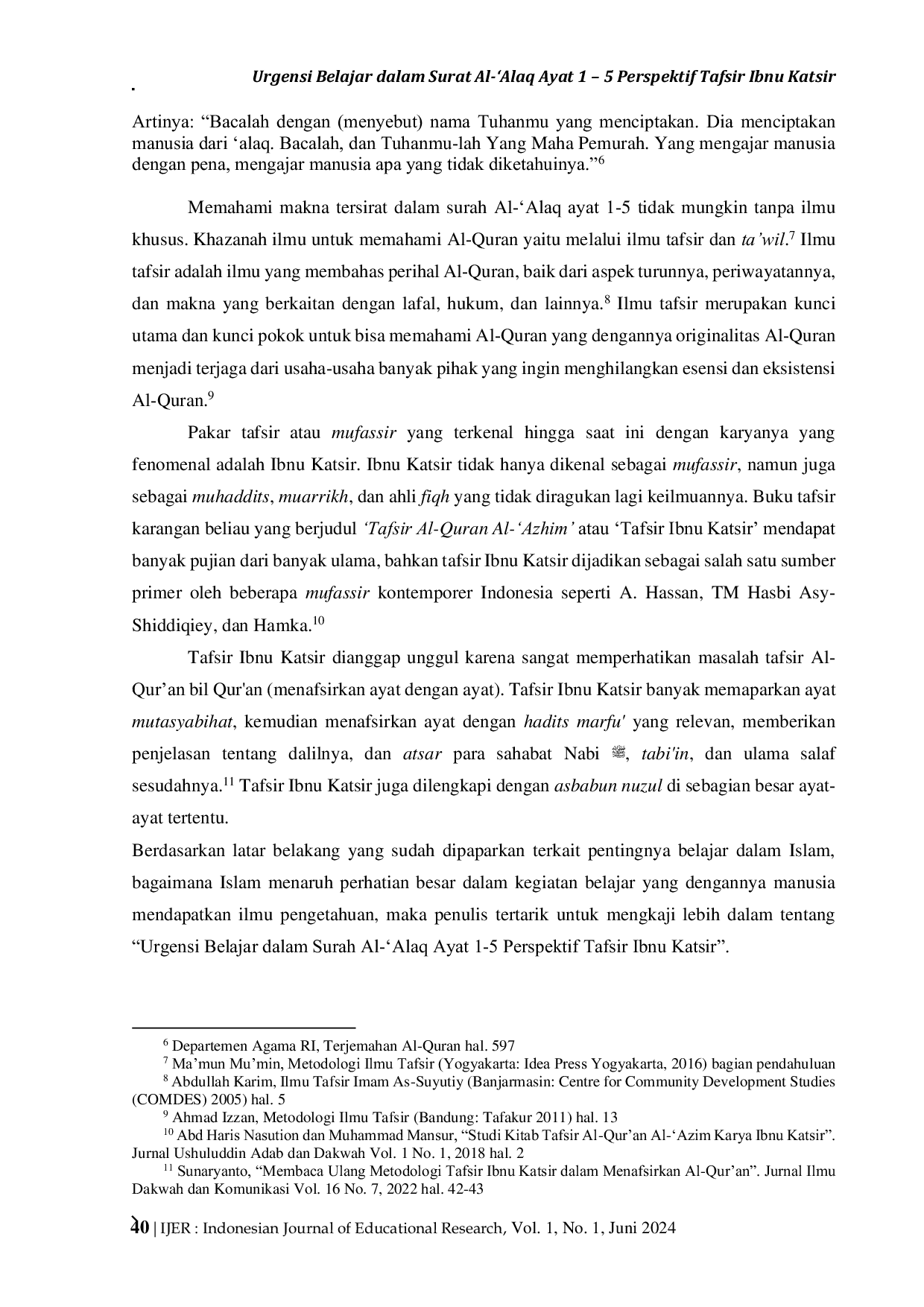 JURIS Urgensi Belajar dalam Surah Al Alaq Ayat 1 5 Perspektif Tafsir Ibnu Katsir