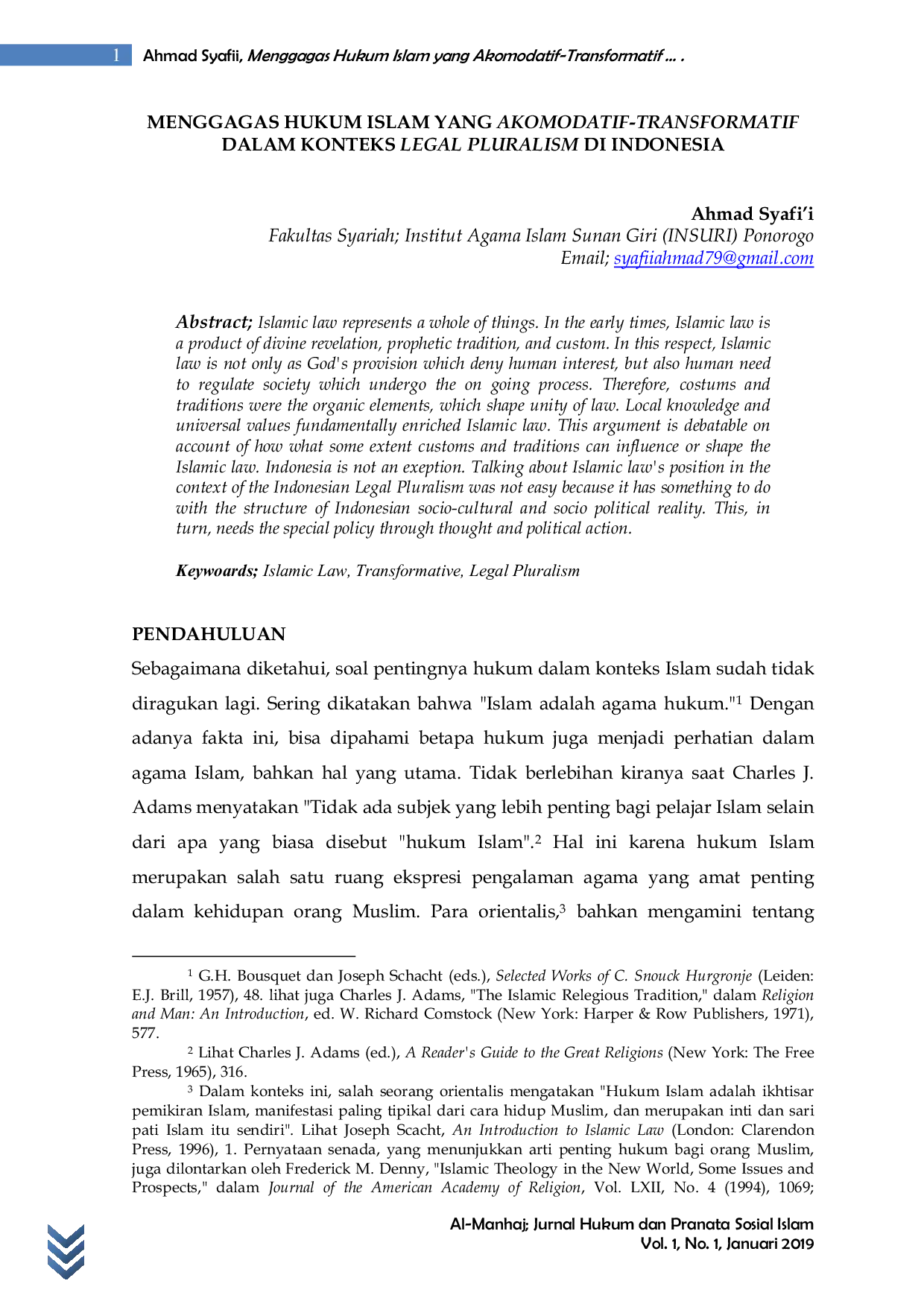 JURIS Menggagas Hukum Islam yang Akomodatif Transformatif dalam Konteks Legal Pluralism di Indonesia