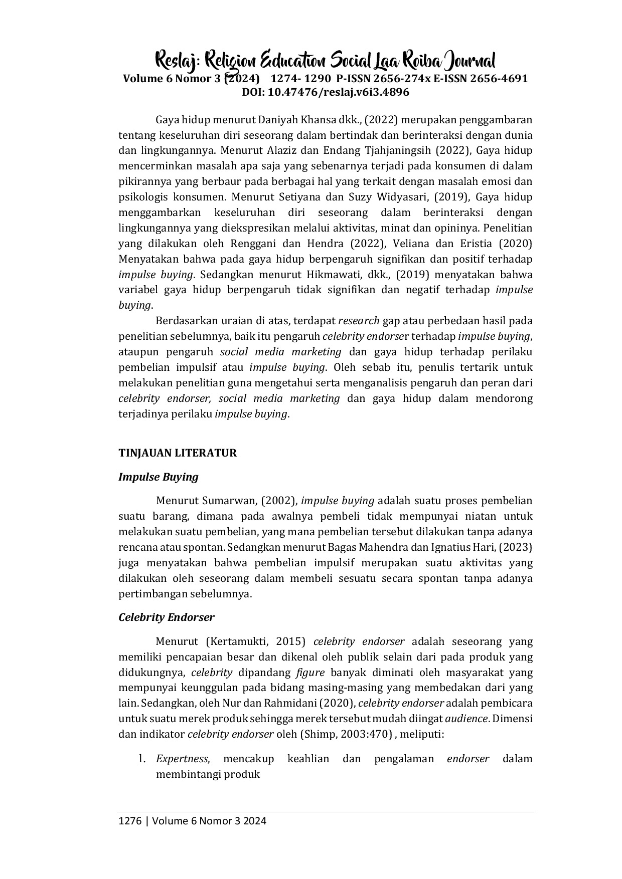 JURIS Peran Celebrity Endorser Social Media Marketing dan Gaya Hidup terhadap Impulse Buying Studi pada Pengguna Body Lotion Scarlet Whitening