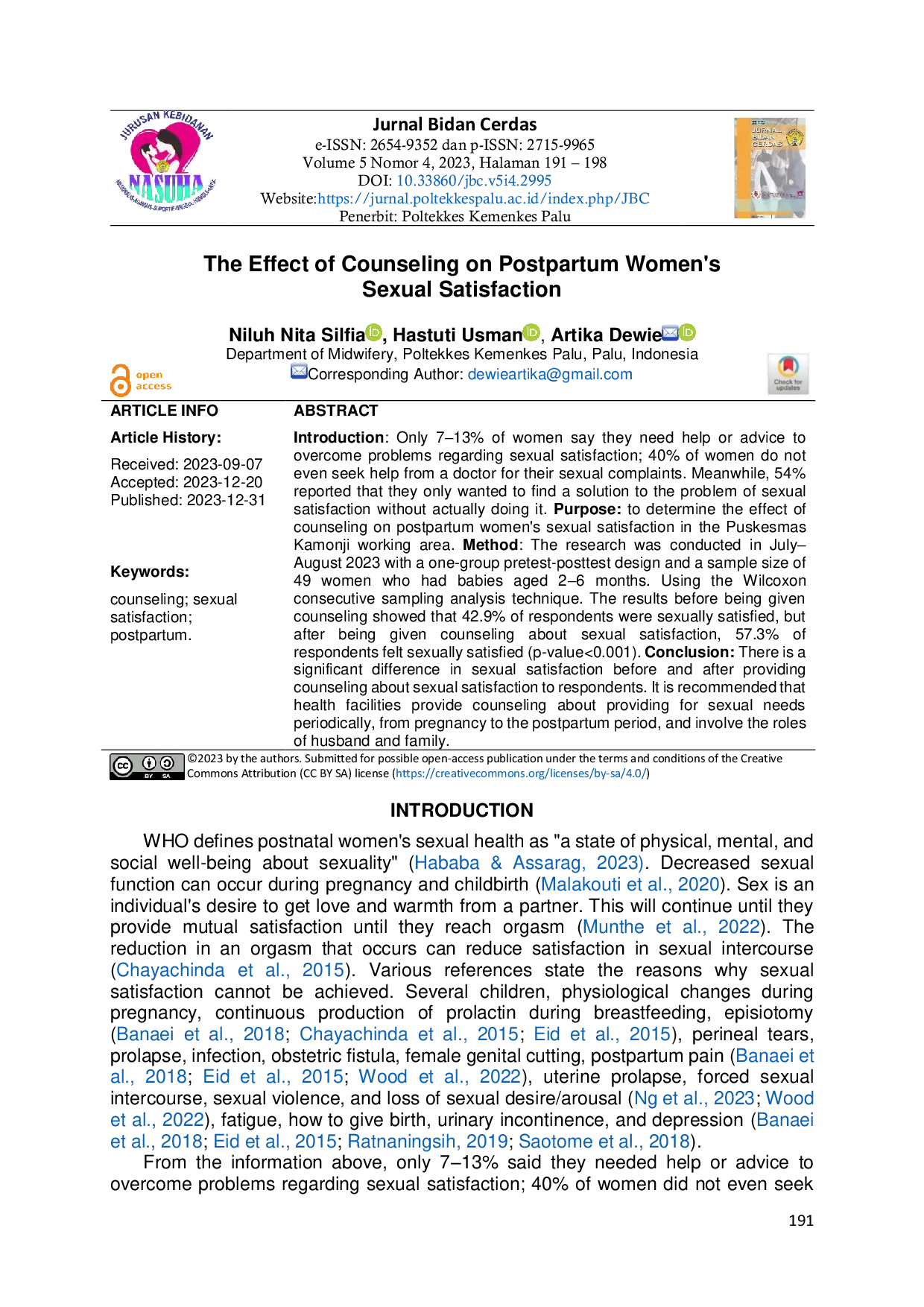 JURIS The Effect of Counseling on Postpartum Women s Sexual Satisfaction