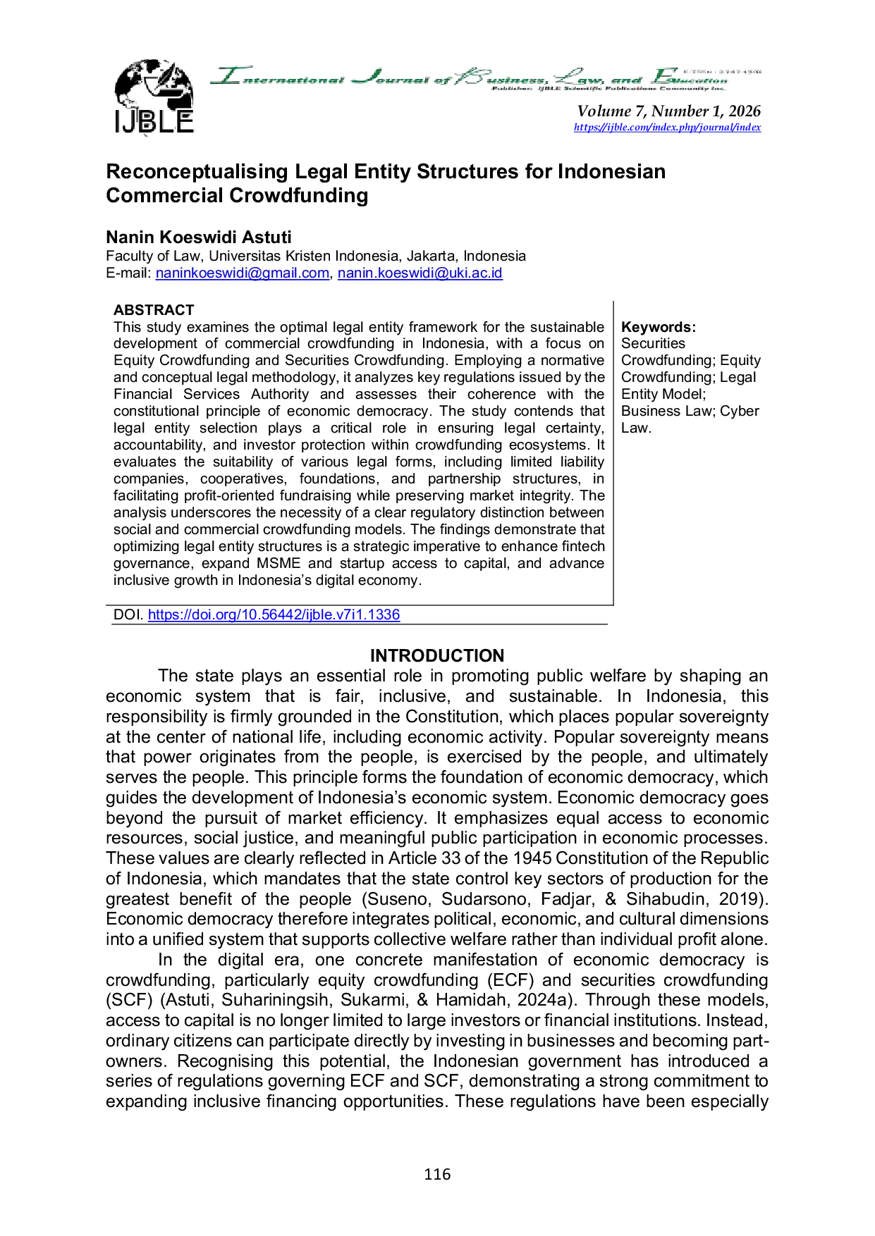 JURIS Reconceptualizing Legal Entity Structures for Indonesian Commercial Crowdfunding