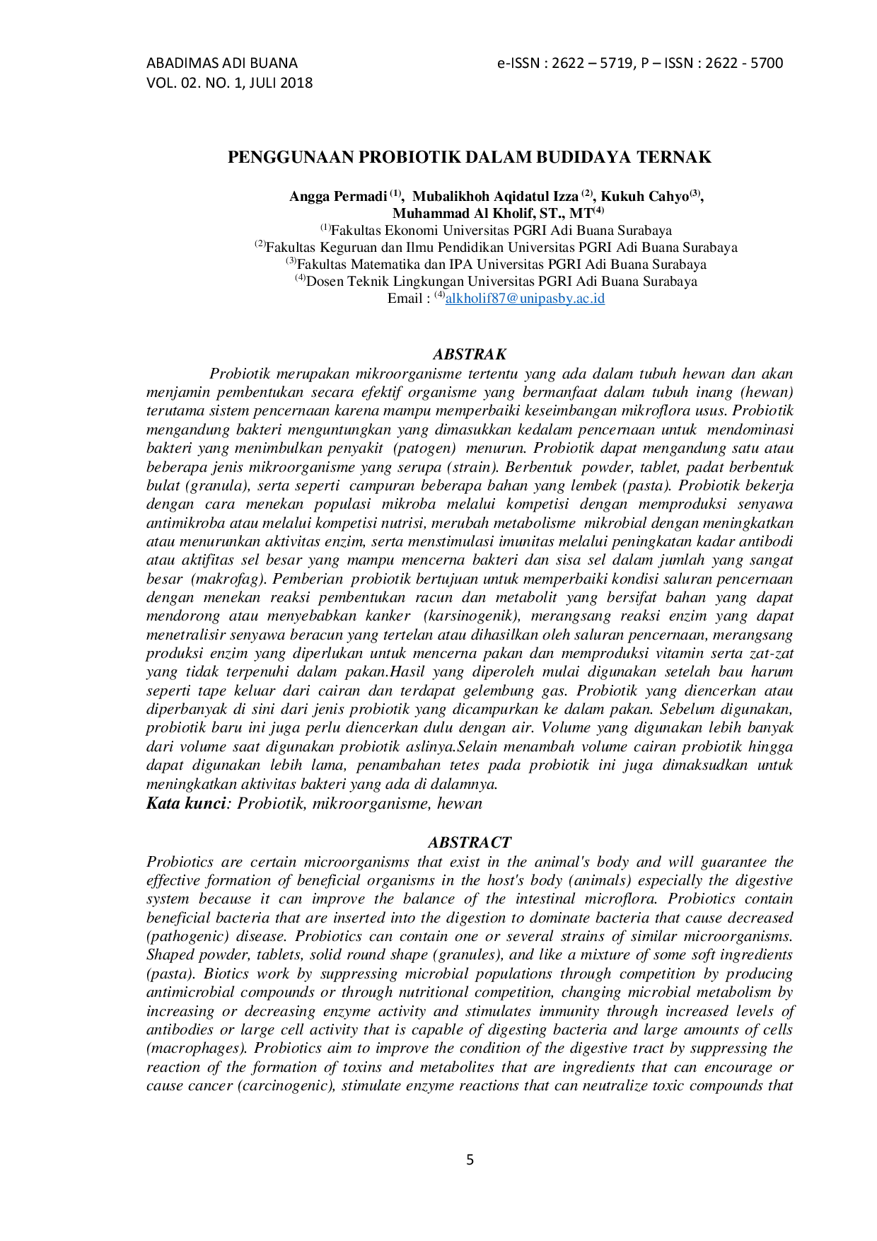 JURIS Penggunaan Probiotik Dalam Budidaya Ternak