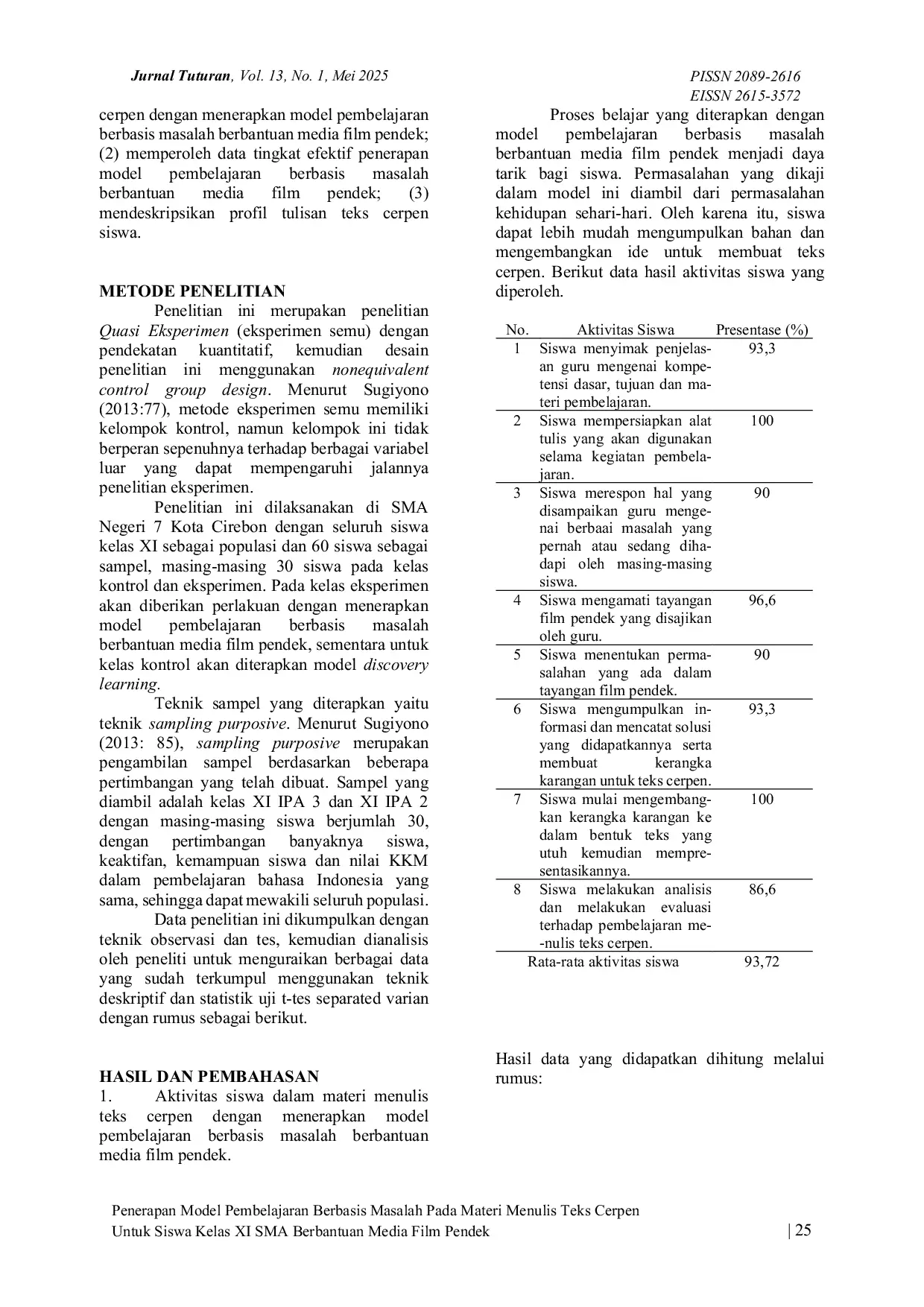 JURIS Penerapan Model Pembelajaran Berbasis Masalah Pada Materi Menulis Teks Cerpen Untuk Siswa Kelas Xi Sma Berbantuan Media Film Pendek