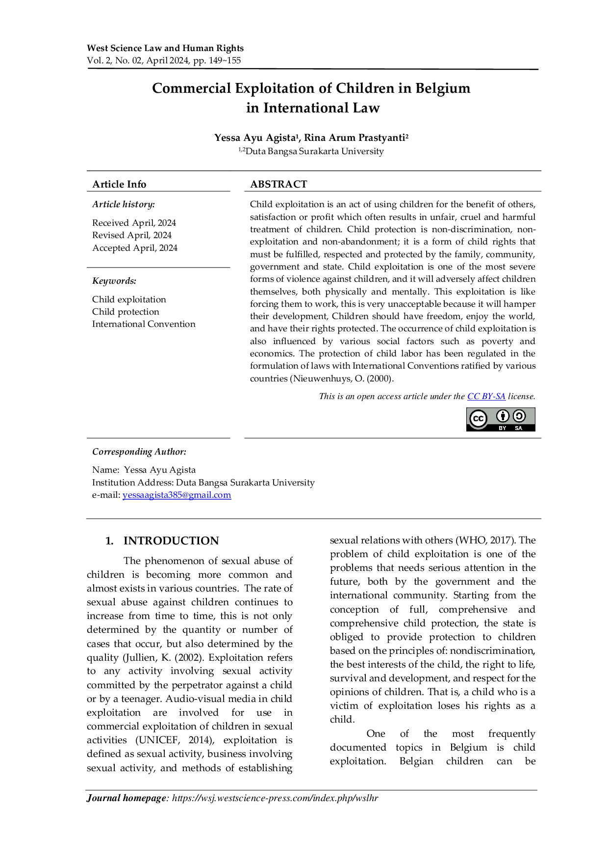 JURIS Commercial Exploitation of Children in Belgium in International Law