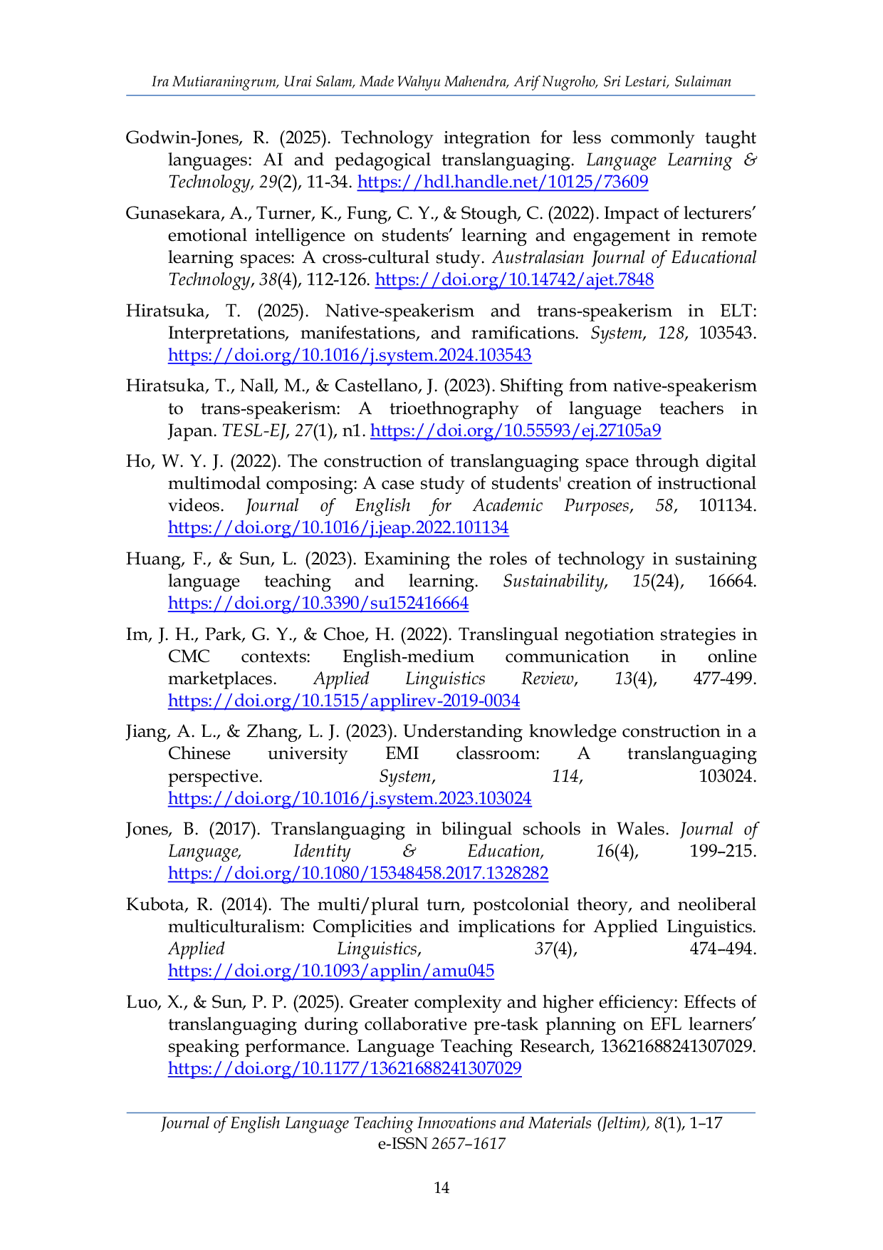 JURIS Strategic Translanguaging Patterns in Asynchronous Vocational ELT Discussions A Qualitative Case Study