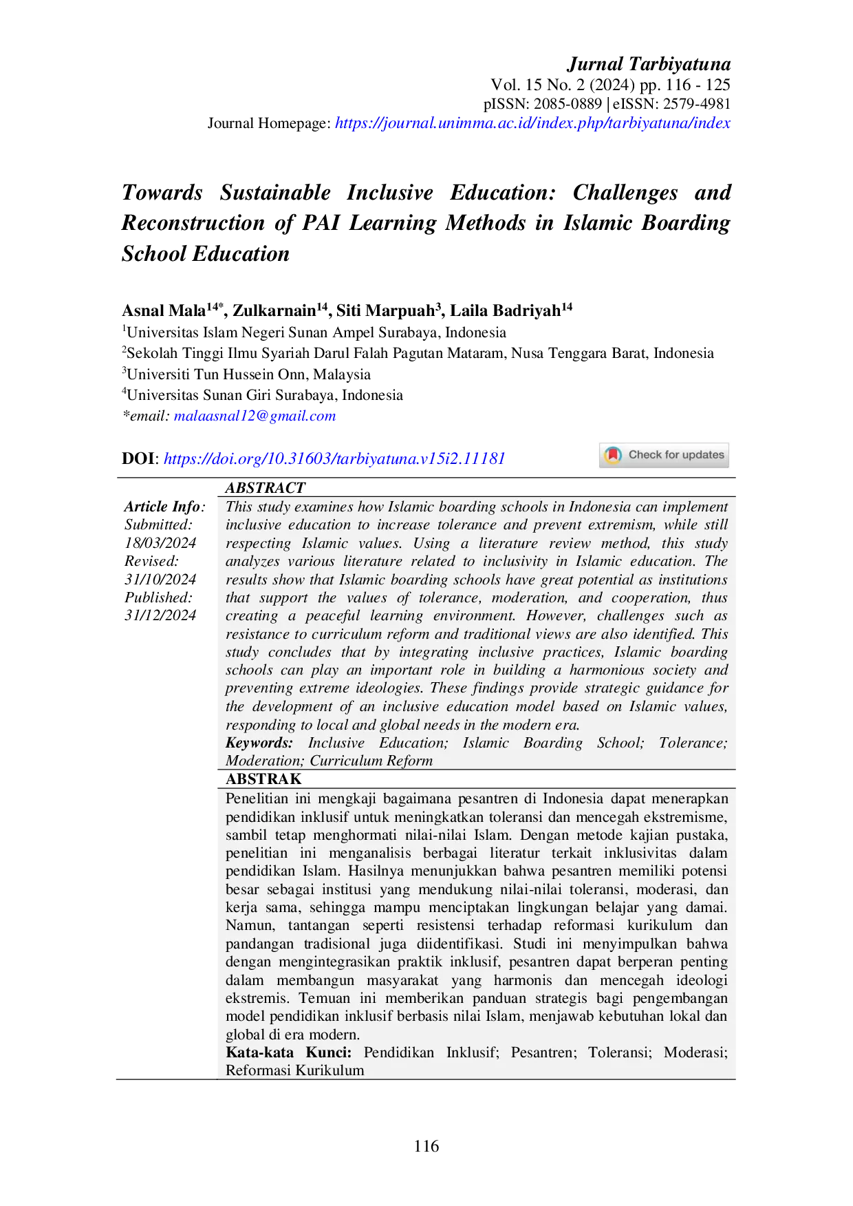 JURIS Towards Sustainable Inclusive Education Challenges and Reconstruction of PAI Learning Methods in Islamic Boarding School Education
