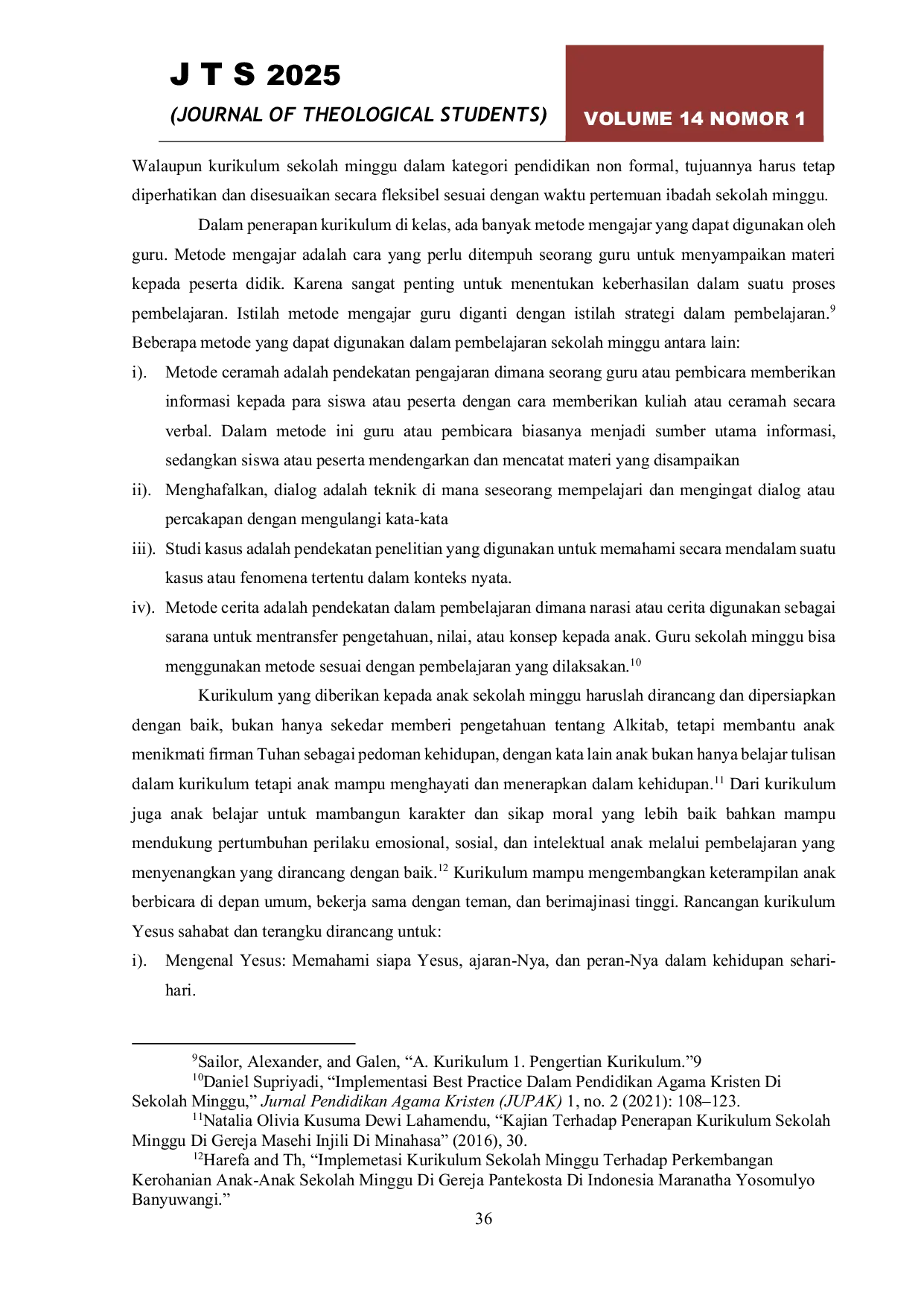 JURIS Rancangan Kurikulum Yesus Sahabatku Dan Terangku Untuk Sekolah Minggu Kelas Kecil