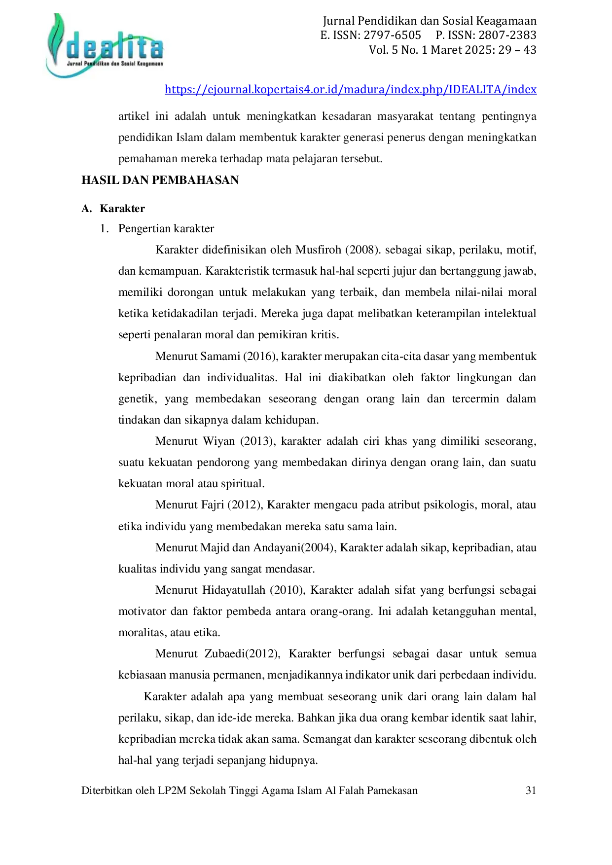 JURIS Upaya Membentuk Karakter Pada Generasi Muda Dalam Pendidikan Islam