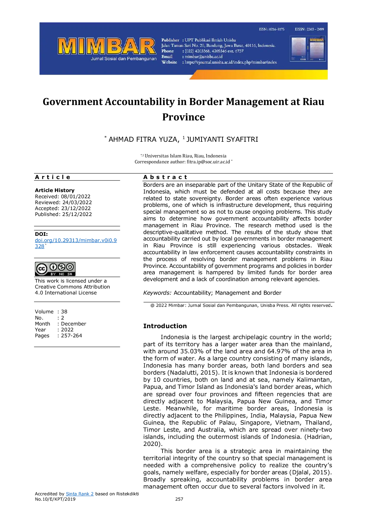 JURIS Government Accountability in Border Management at Riau Province