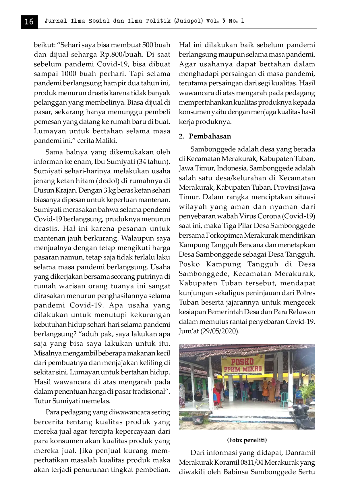 JURIS PERILAKU PEDAGANG PASAR TRADISIONAL SAMBONGGEDE KECAMATAN MERAKURAK KABUPATEN TUBAN DALAM MEMPERTAHANKAN EKONOMI RUMAH TANGGA PASCA COVID 19