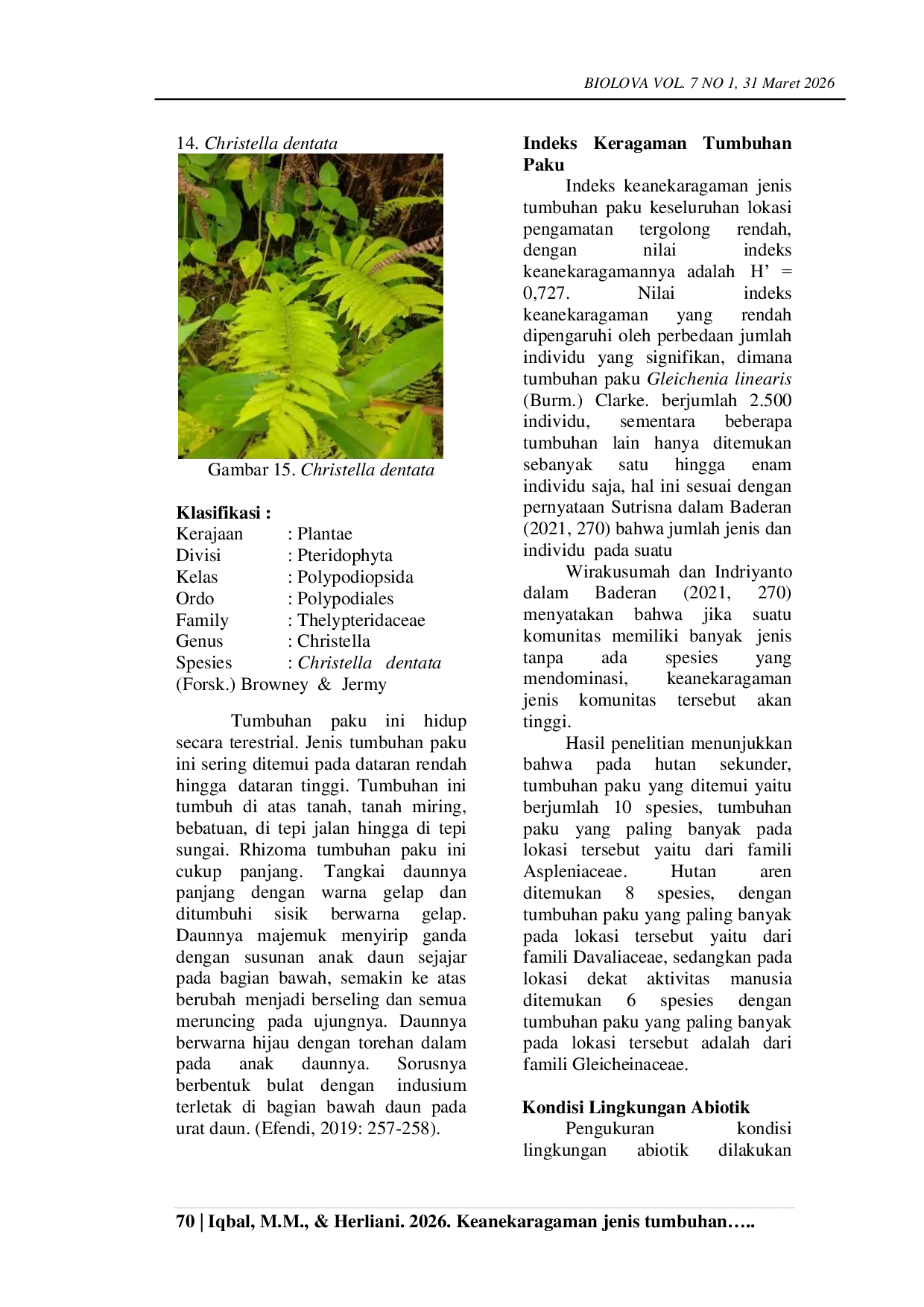 JURIS Keanekaragaman Tumbuhan Paku di Kawasan Hutan Dengan Tujuan Khusus KHDTK Kota Samarinda Provinsi Kalimantan Timur