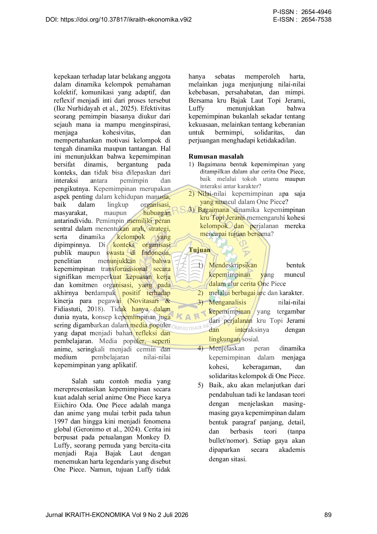JURIS Kepemimpinan Transformatif ala Monkey D Luffy Penelitian Kualitatif Nilai Nilai SDGs dalam One Piece