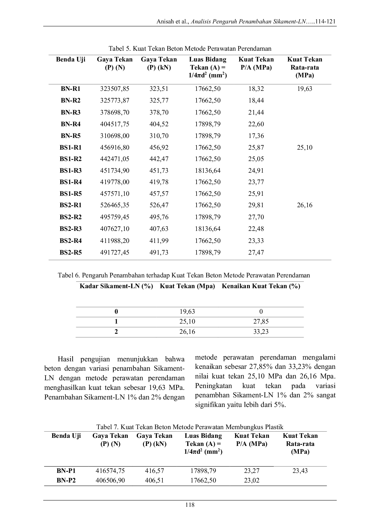 JURIS Analisis Pengaruh Penambahan Sikament LN dengan Variasi Persentase Terhadap Nilai Slump dan Kuat Tekan Beton Berdasarkan Metode Perawatan Beton