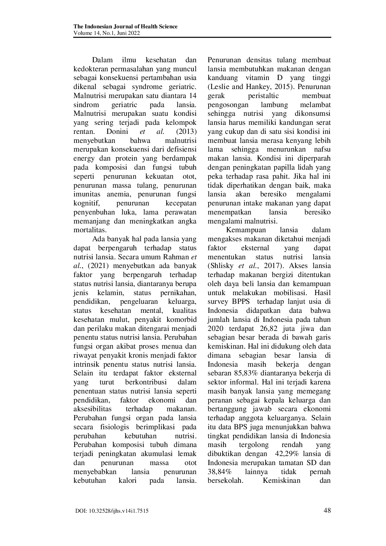 JURIS Analisis Determinan Status Nutrisi pada Lansia yang Tinggal di Komunitas Studi Kasus Lansia di Kabupaten Jember